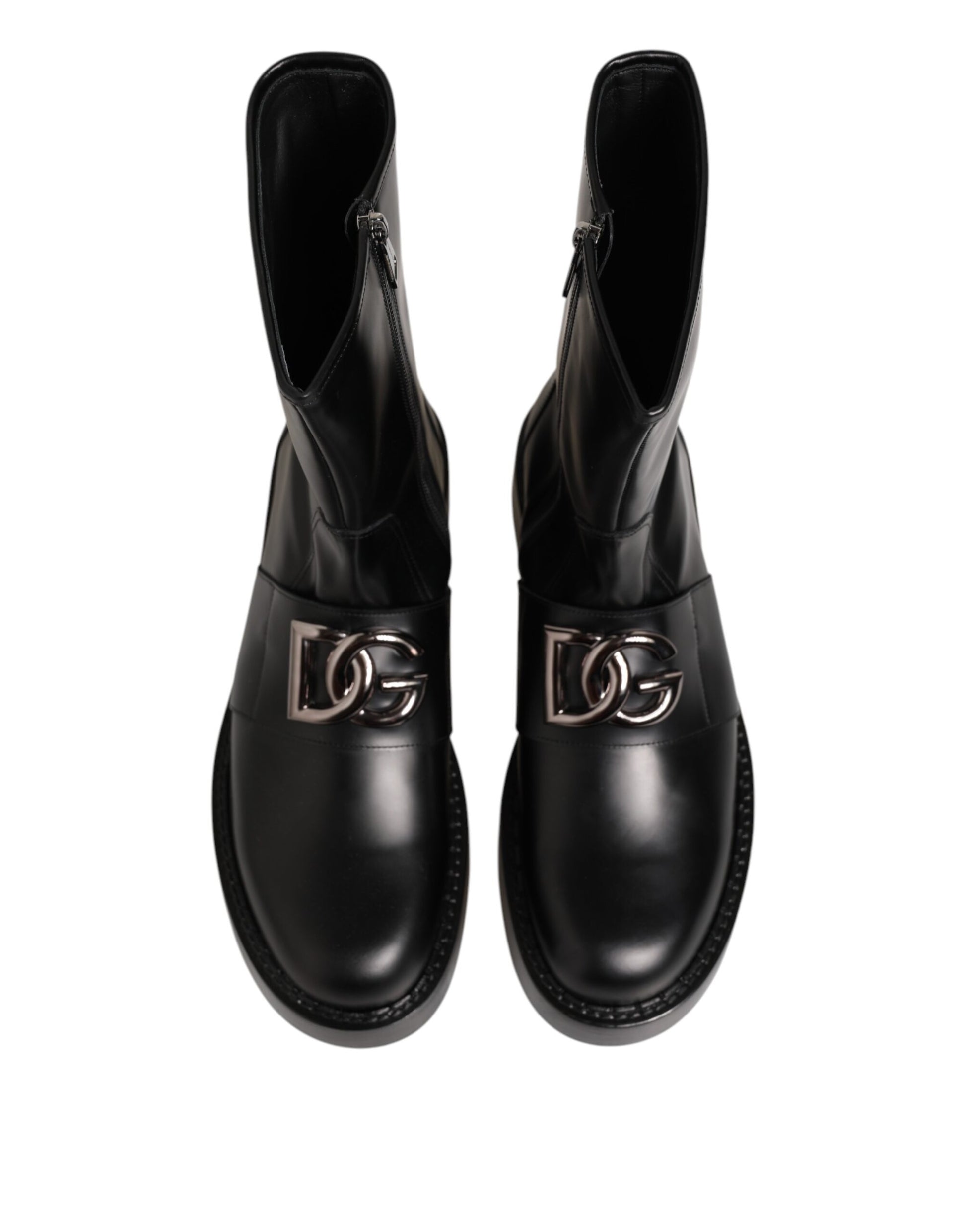 Bottes Biker Dolce & Gabbana Noires Mi-Mollet avec Plaque Logo