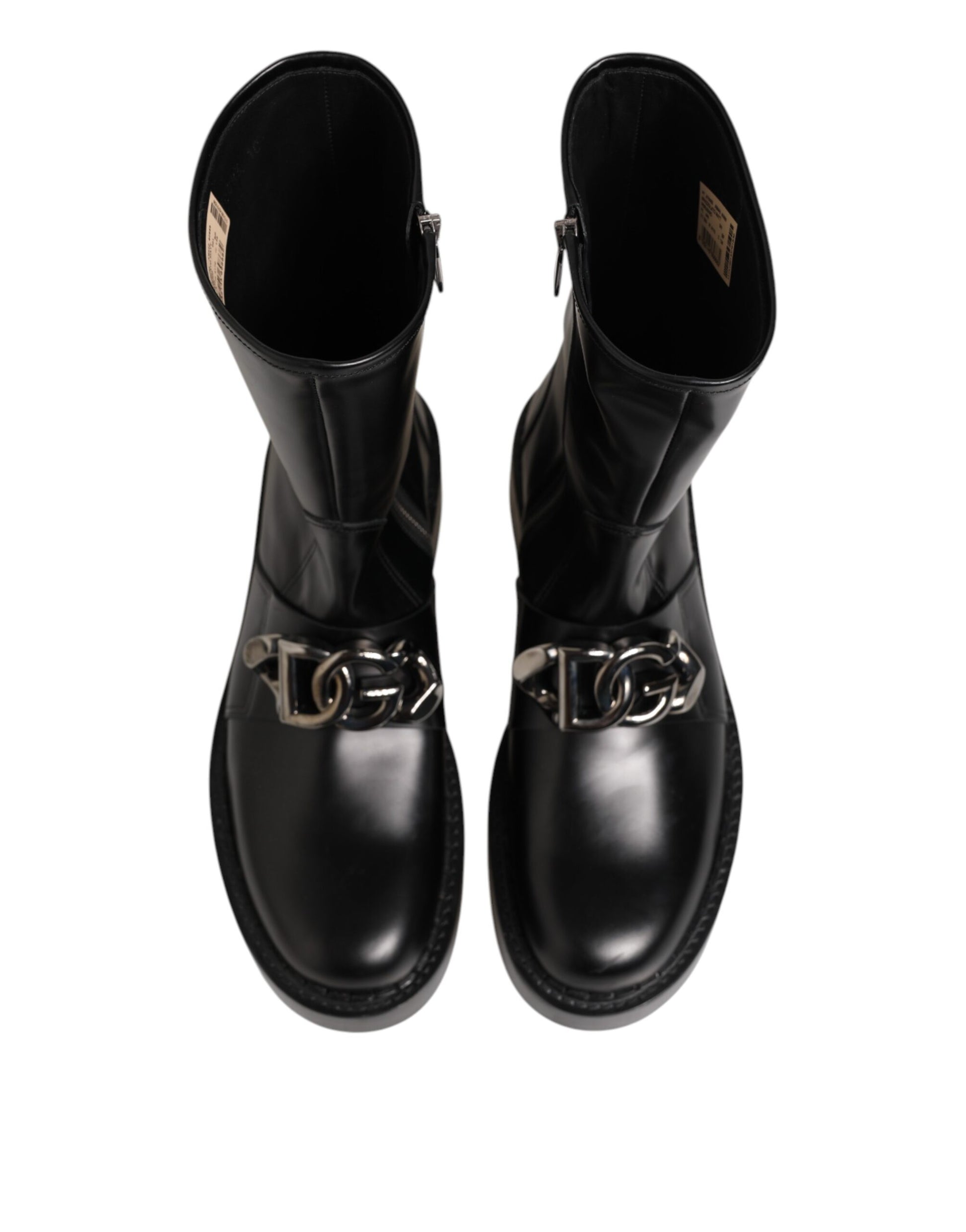 Bottes Biker Dolce & Gabbana Noires Mi-Mollet avec Plaque Logo