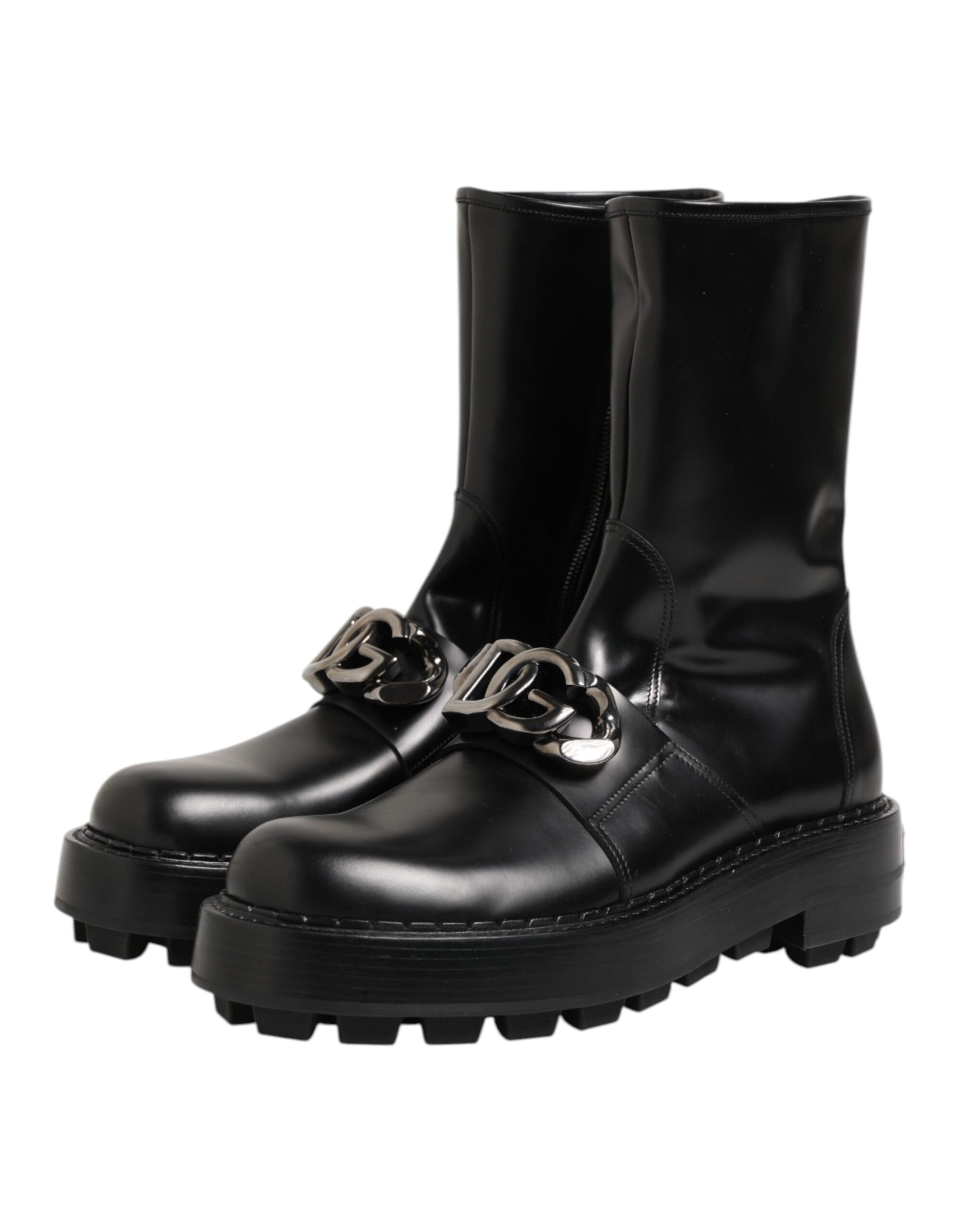 Bottes Biker Dolce & Gabbana Noires Mi-Mollet avec Plaque Logo