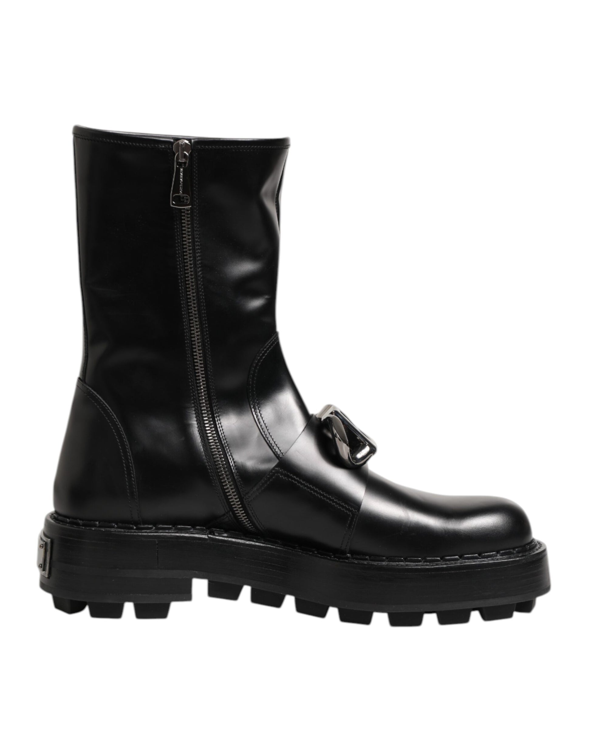 Bottes Biker Dolce & Gabbana Noires Mi-Mollet avec Plaque Logo