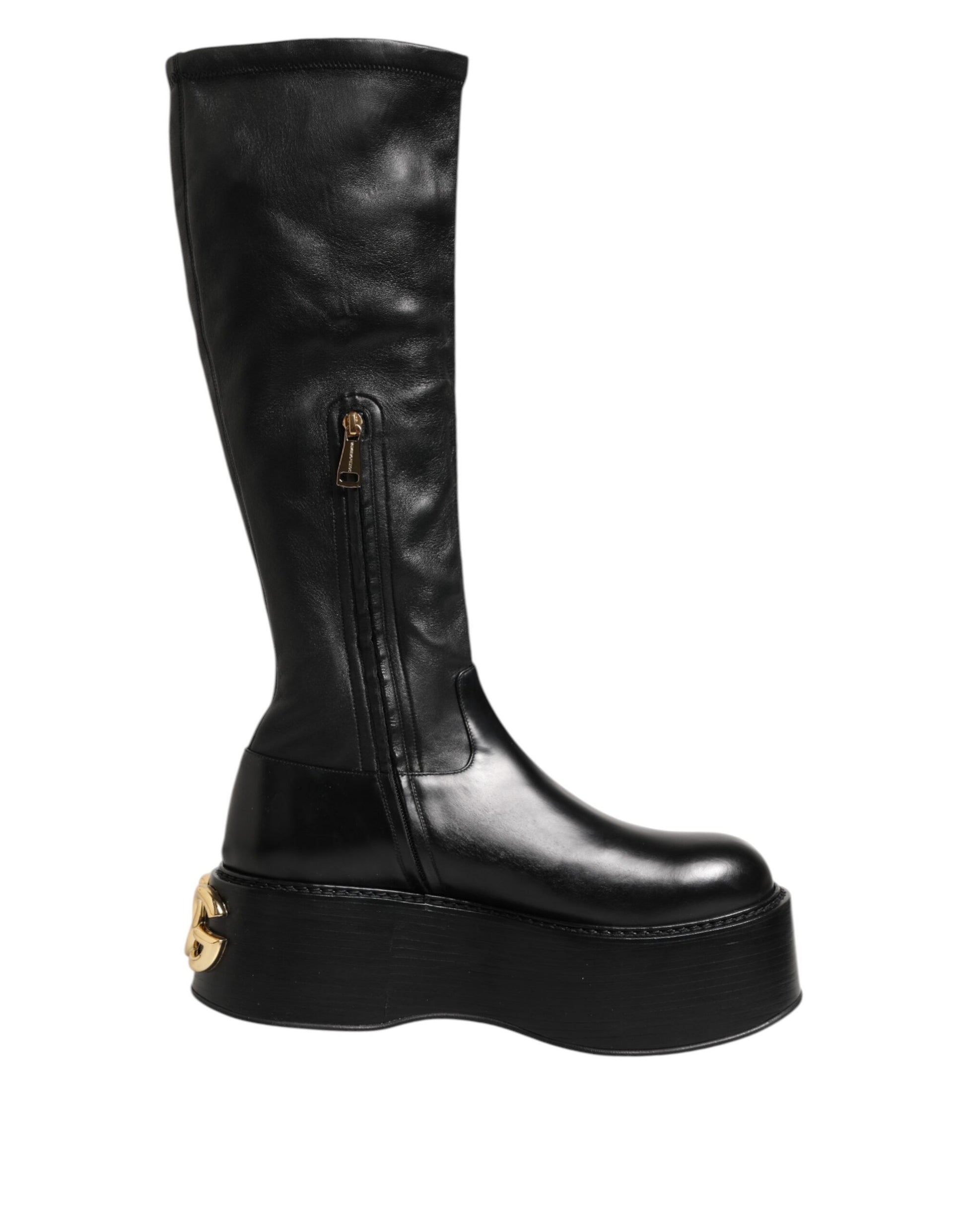 Bottes hautes Dolce & Gabbana noires avec logo et plaque
