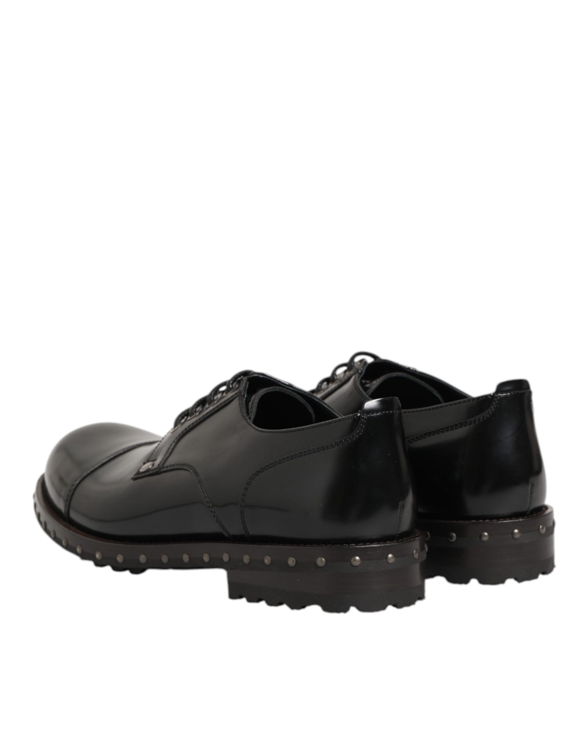 Dolce & Gabbana Black Leather Studded Men Formal Derby Shoes