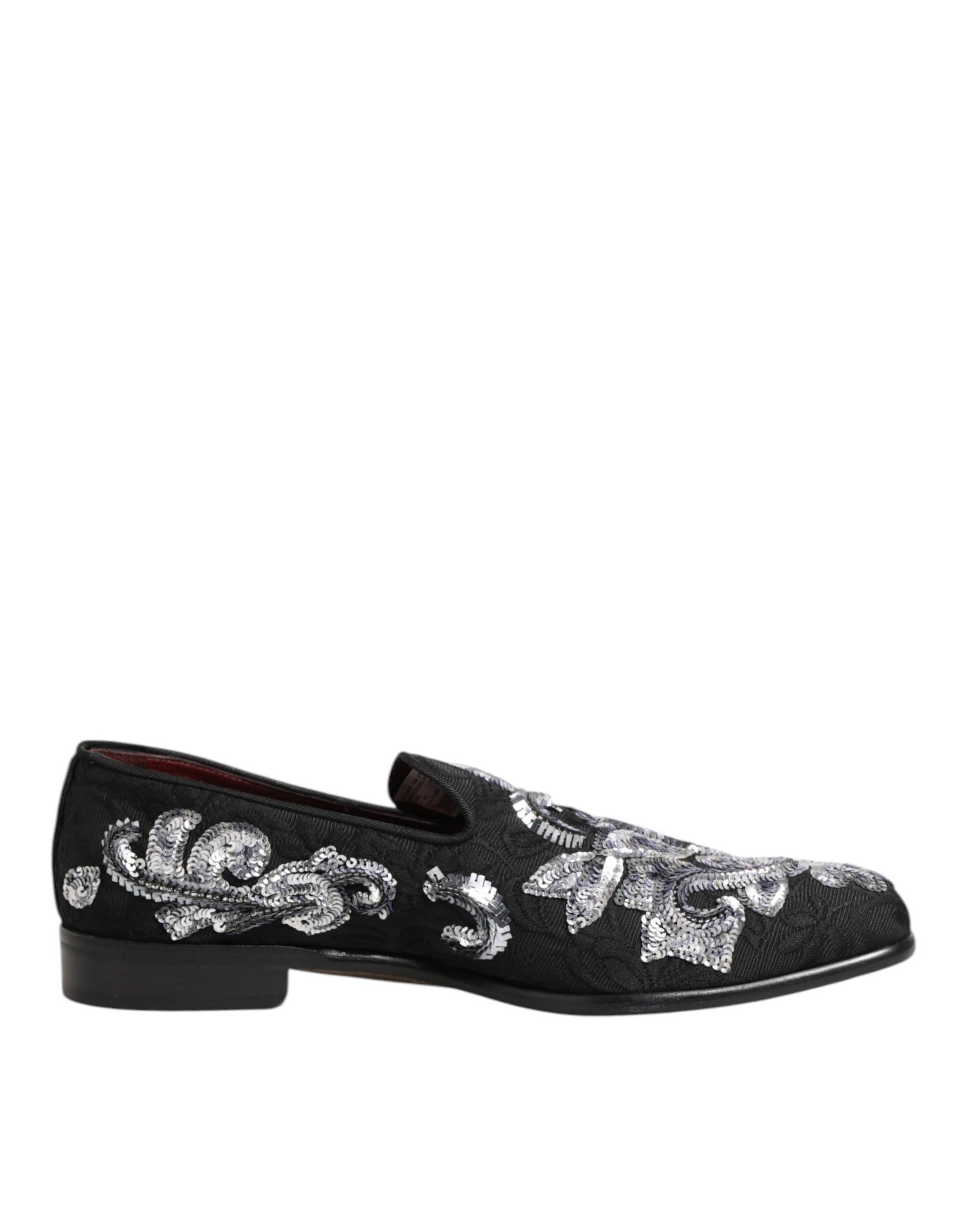 Mocassins à Paillettes Argentées Noires Dolce & Gabbana Chaussures de Ville Homme