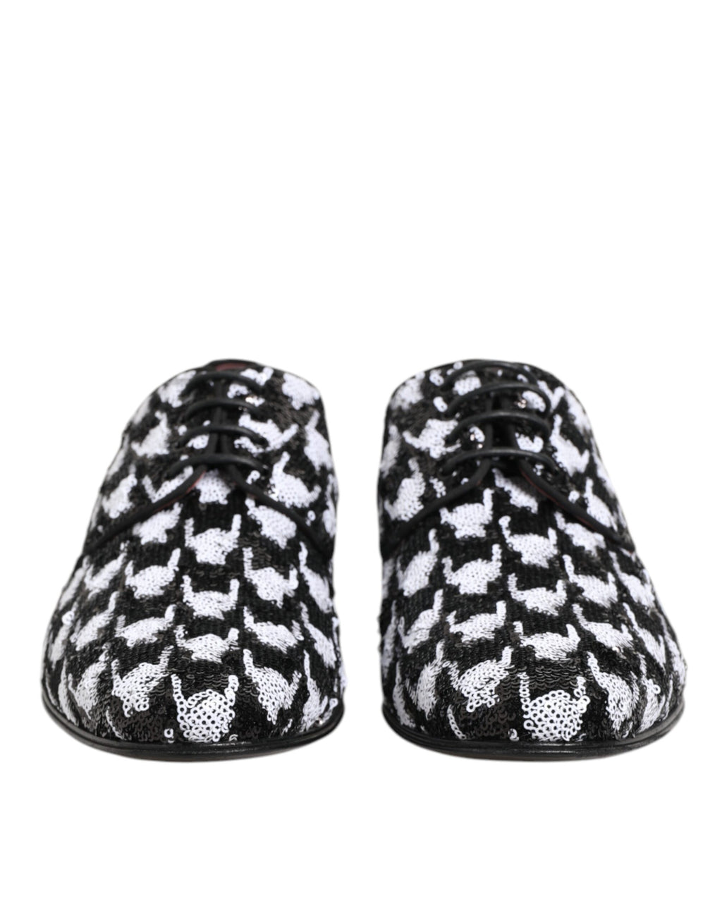 Dolce & Gabbana Robe Noir Blanc Chaussures Derby à Lacets Pailletées