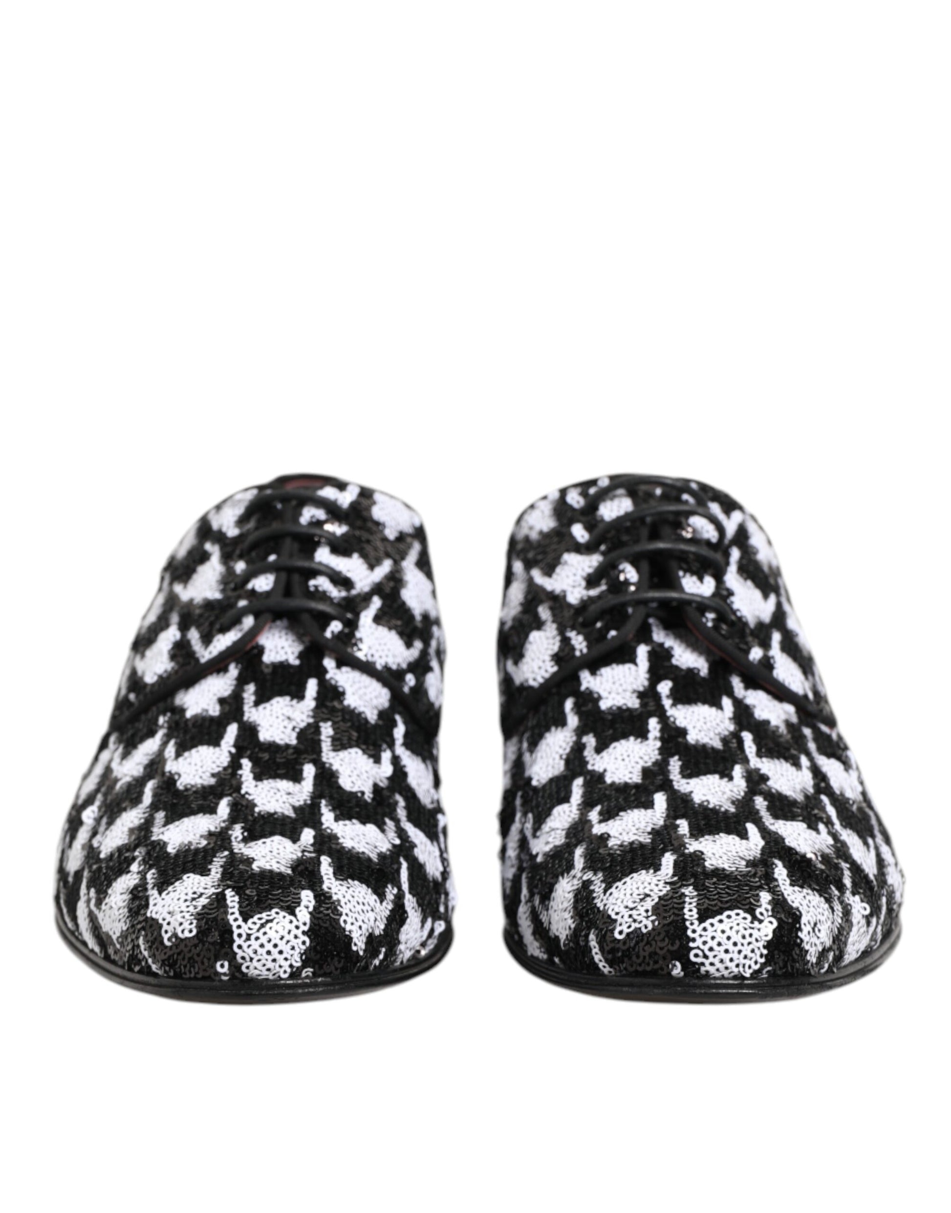 Dolce & Gabbana Robe Noir Blanc Chaussures Derby à Lacets Pailletées