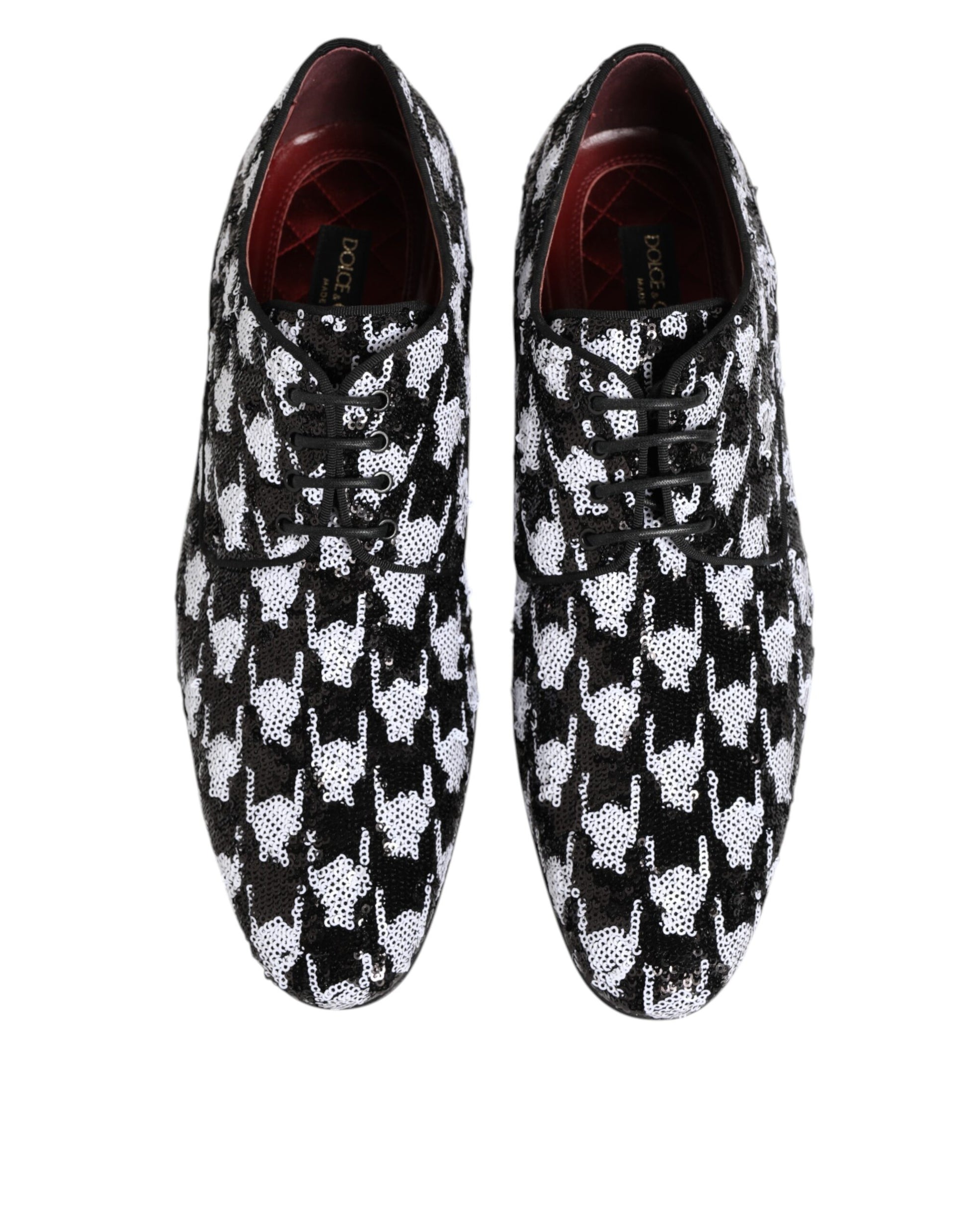 Dolce & Gabbana Robe Noir Blanc Chaussures Derby à Lacets Pailletées