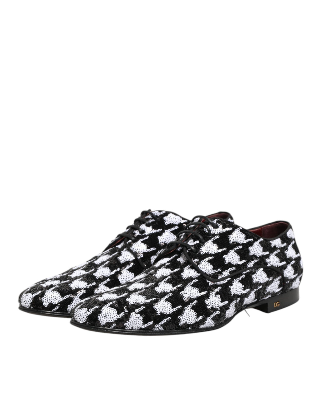 Dolce & Gabbana Robe Noir Blanc Chaussures Derby à Lacets Pailletées
