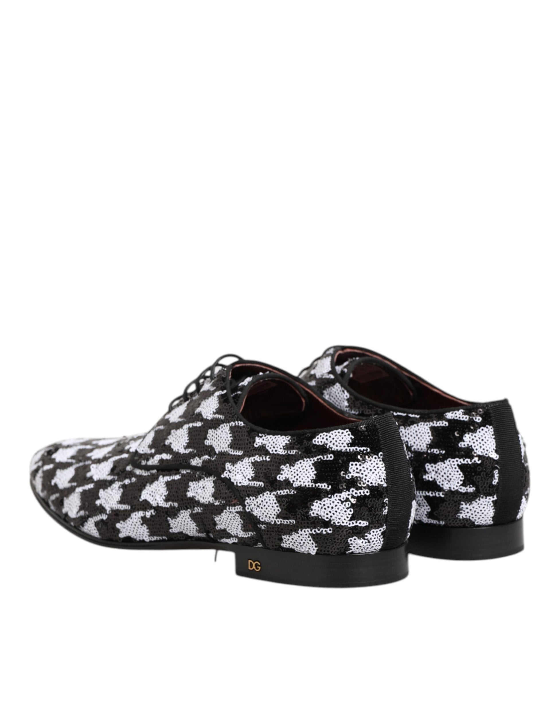 Dolce & Gabbana Robe Noir Blanc Chaussures Derby à Lacets Pailletées