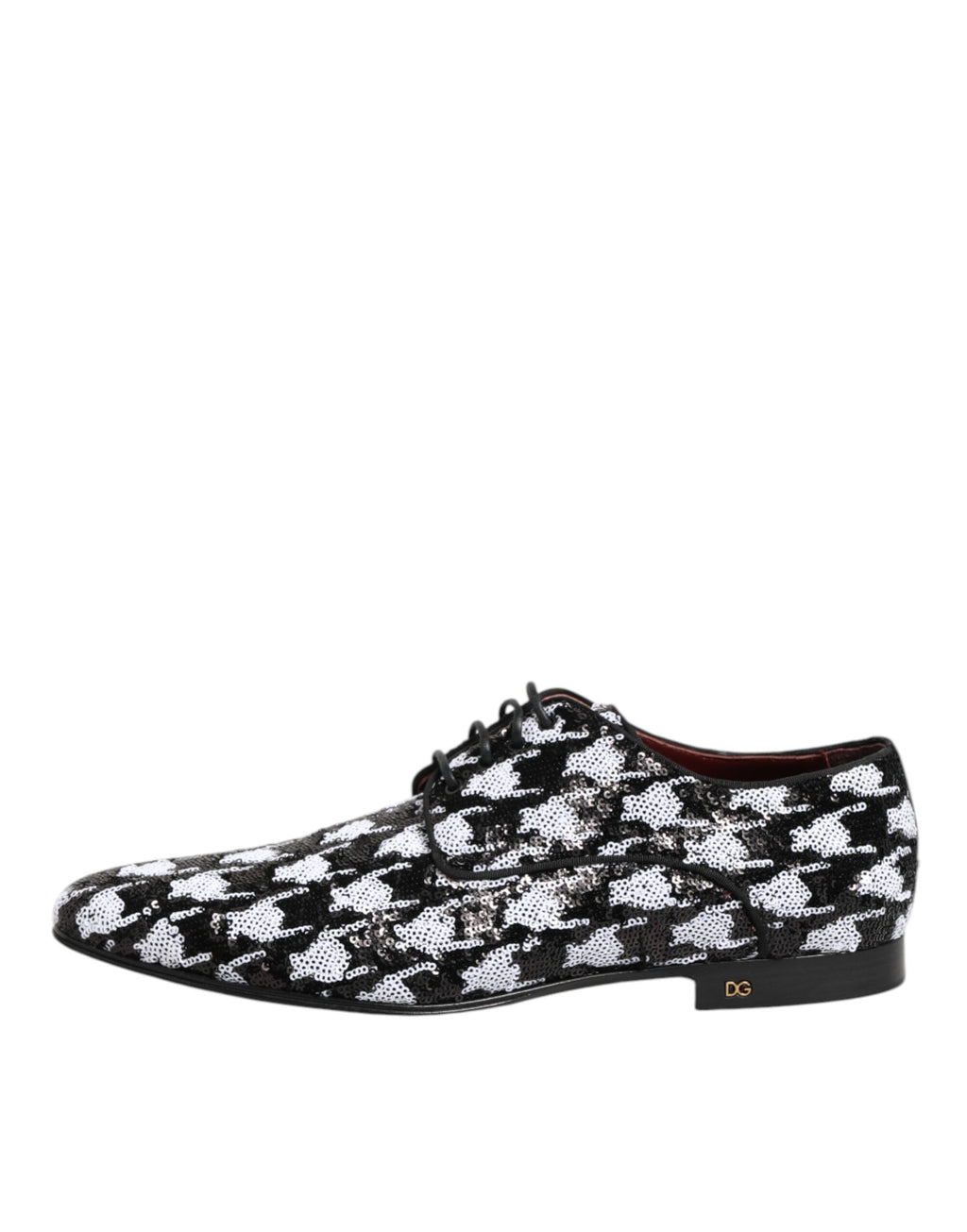 Dolce & Gabbana Robe Noir Blanc Chaussures Derby à Lacets Pailletées