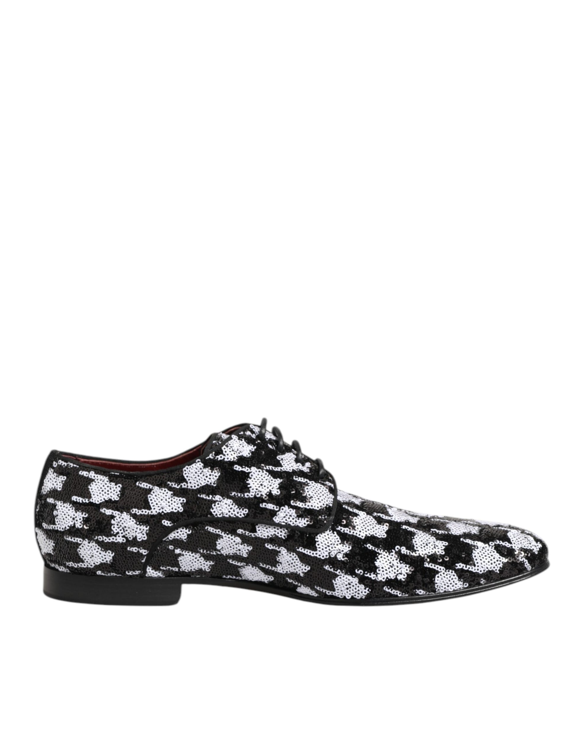 Dolce & Gabbana Robe Noir Blanc Chaussures Derby à Lacets Pailletées