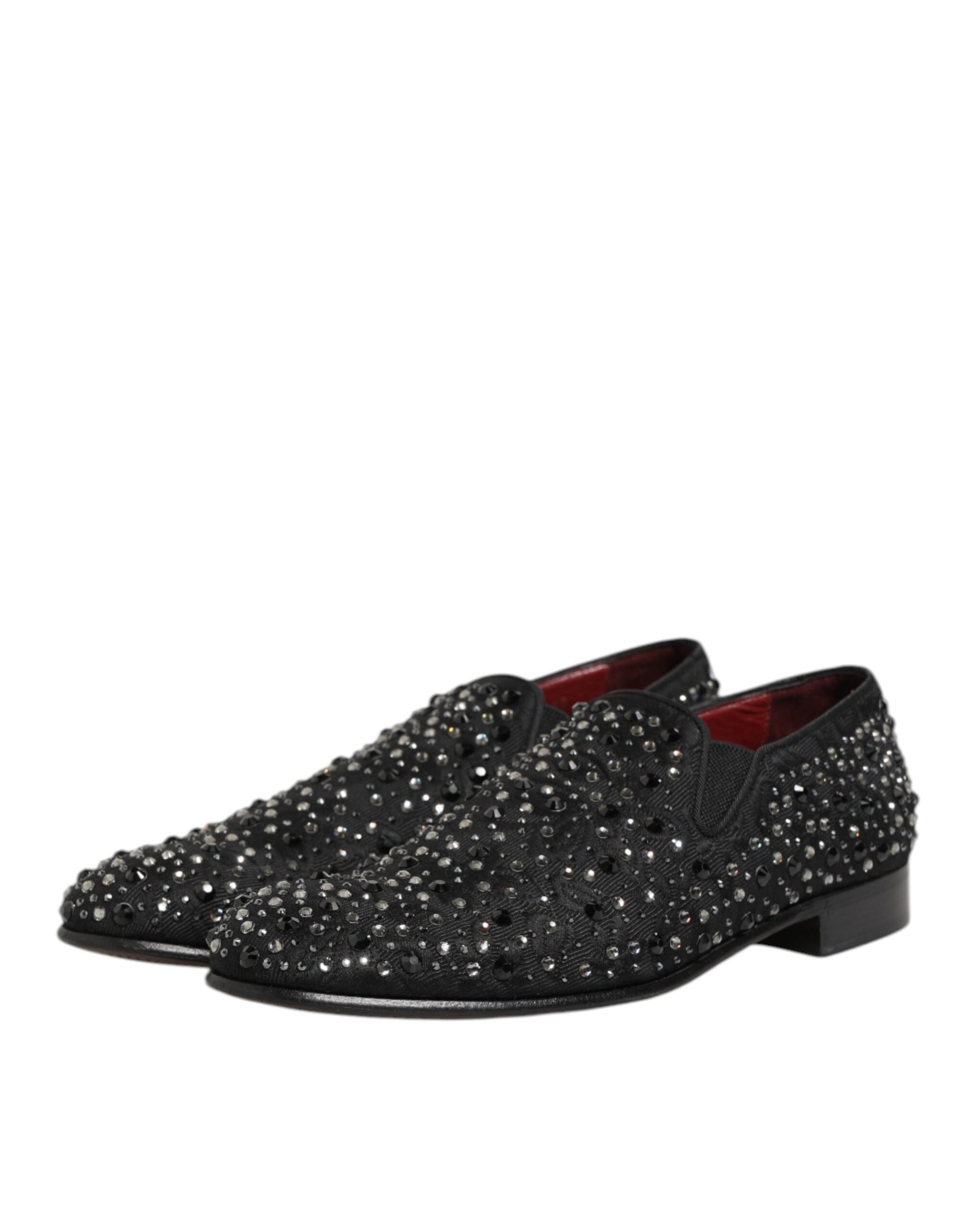 Dolce & Gabbana Black Suede Crystal Embellished Loafer Shoes
