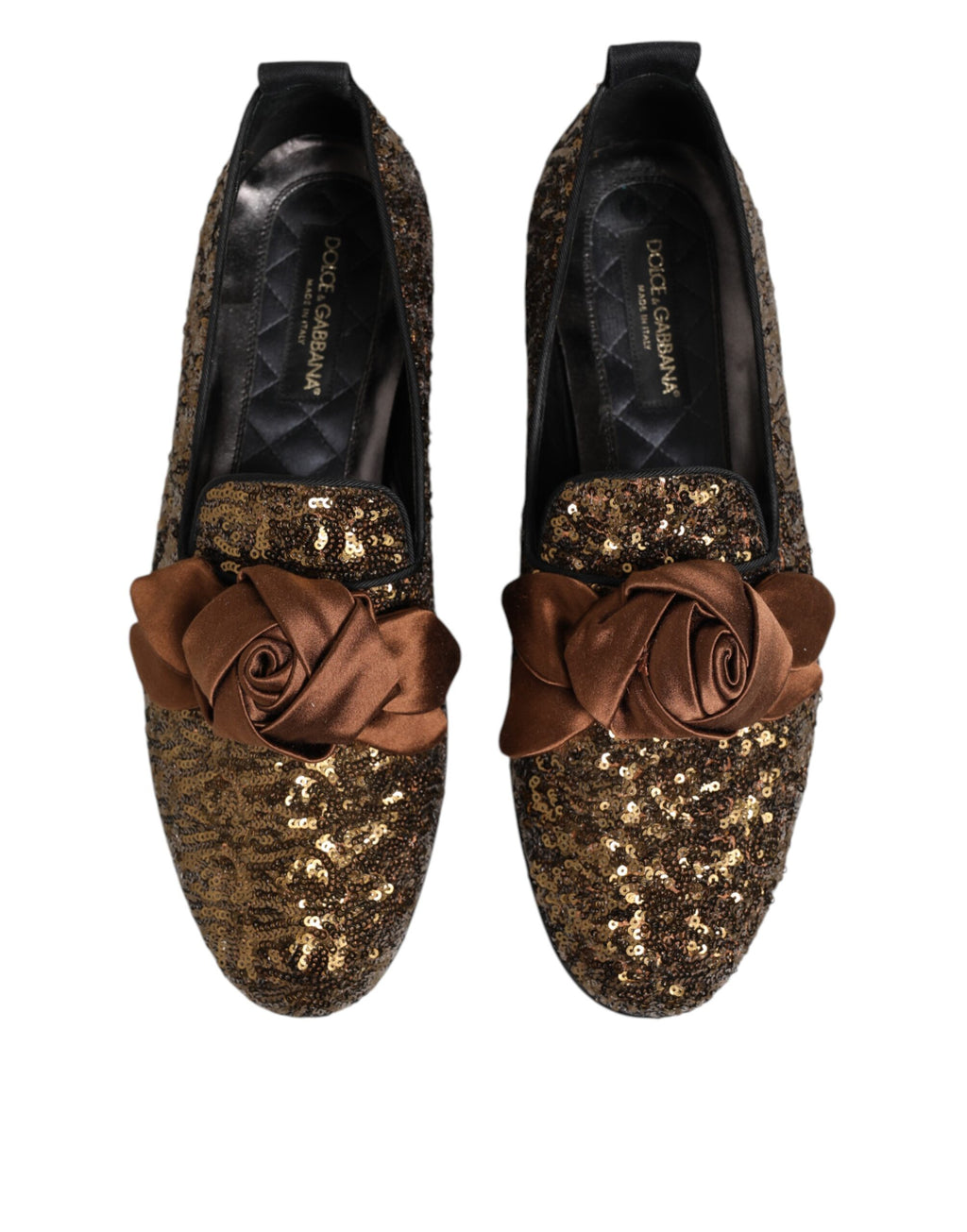 Dolce & Gabbana Gold Sequined Slip On Loafers Men Dress Shoes