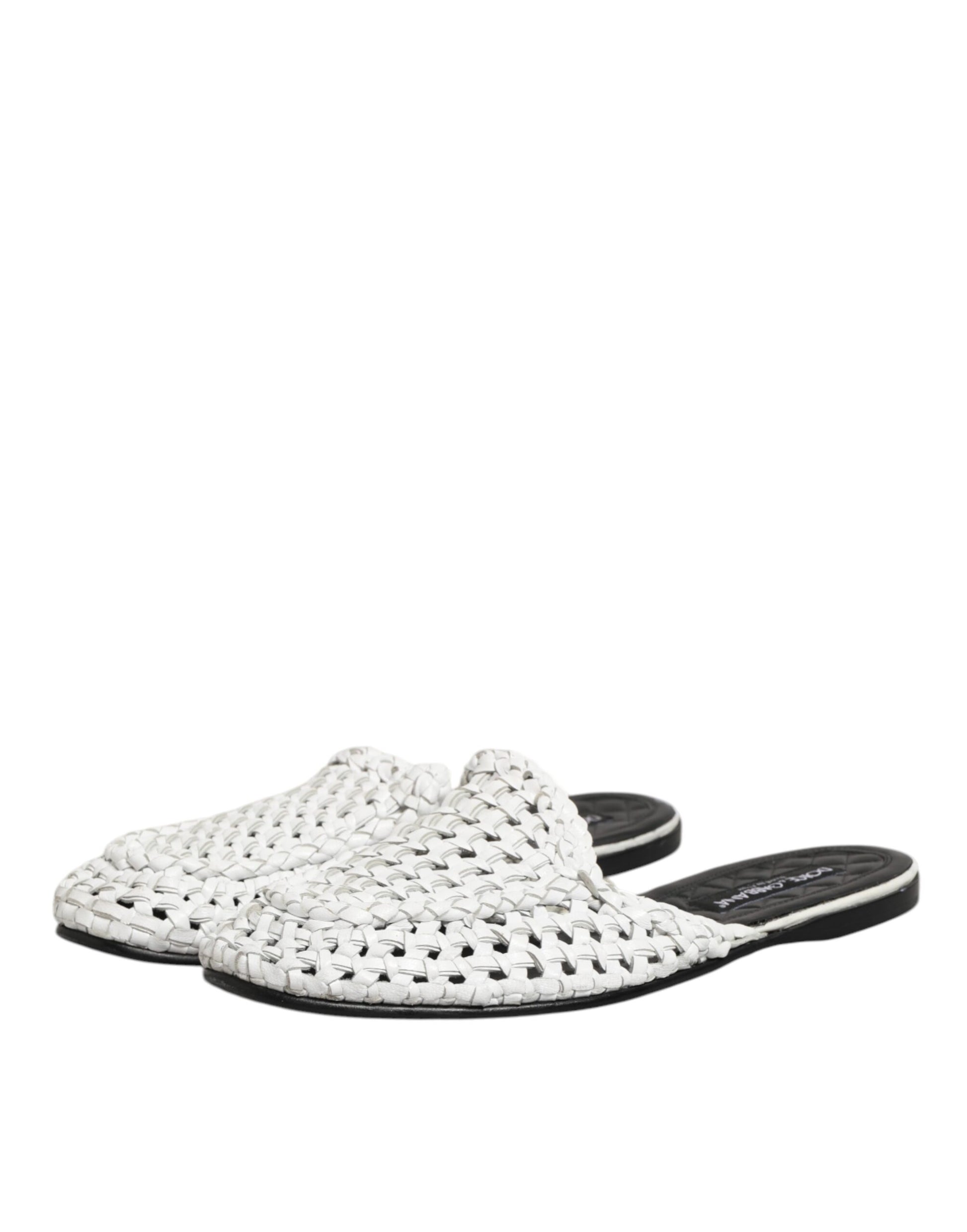 Dolce & Gabbana White Woven Slides MULES Men Sandals Shoes