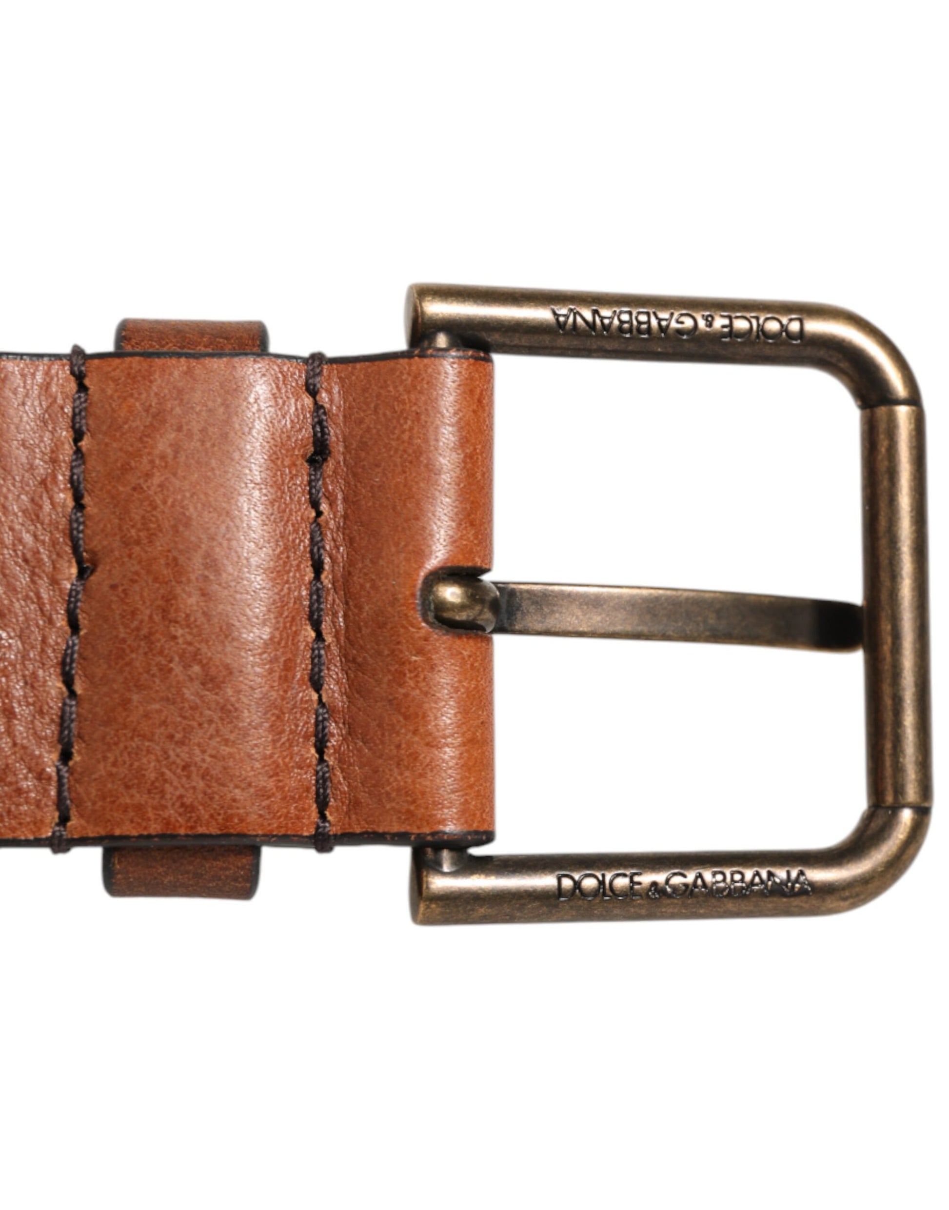 Ceinture pour homme Dolce & Gabbana marron avec boucle logo en métal doré classique