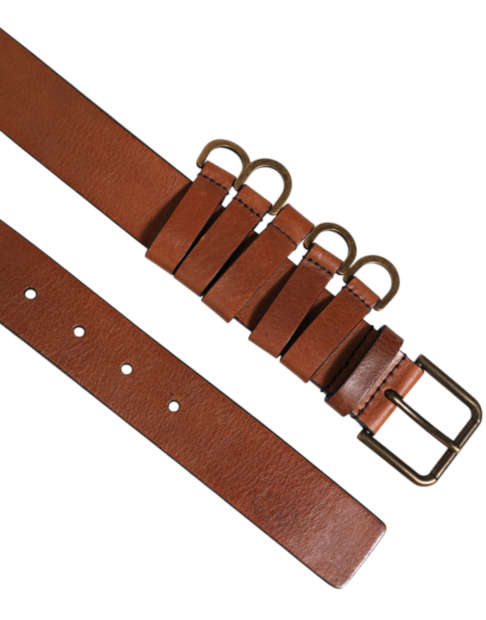 Ceinture pour homme Dolce & Gabbana marron avec boucle logo en métal doré classique