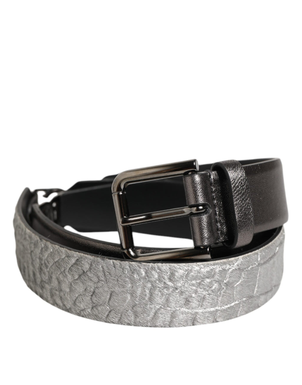 Ceinture homme Dolce & Gabbana en cuir texturé noir et argent avec boucle