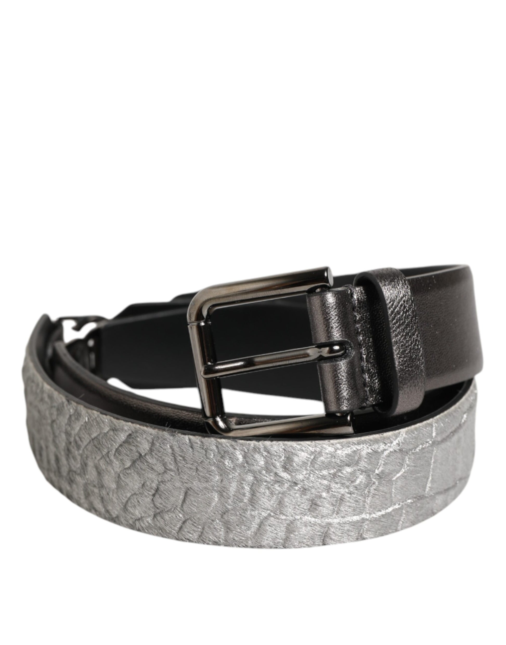 Ceinture homme Dolce & Gabbana en cuir texturé noir et argent avec boucle