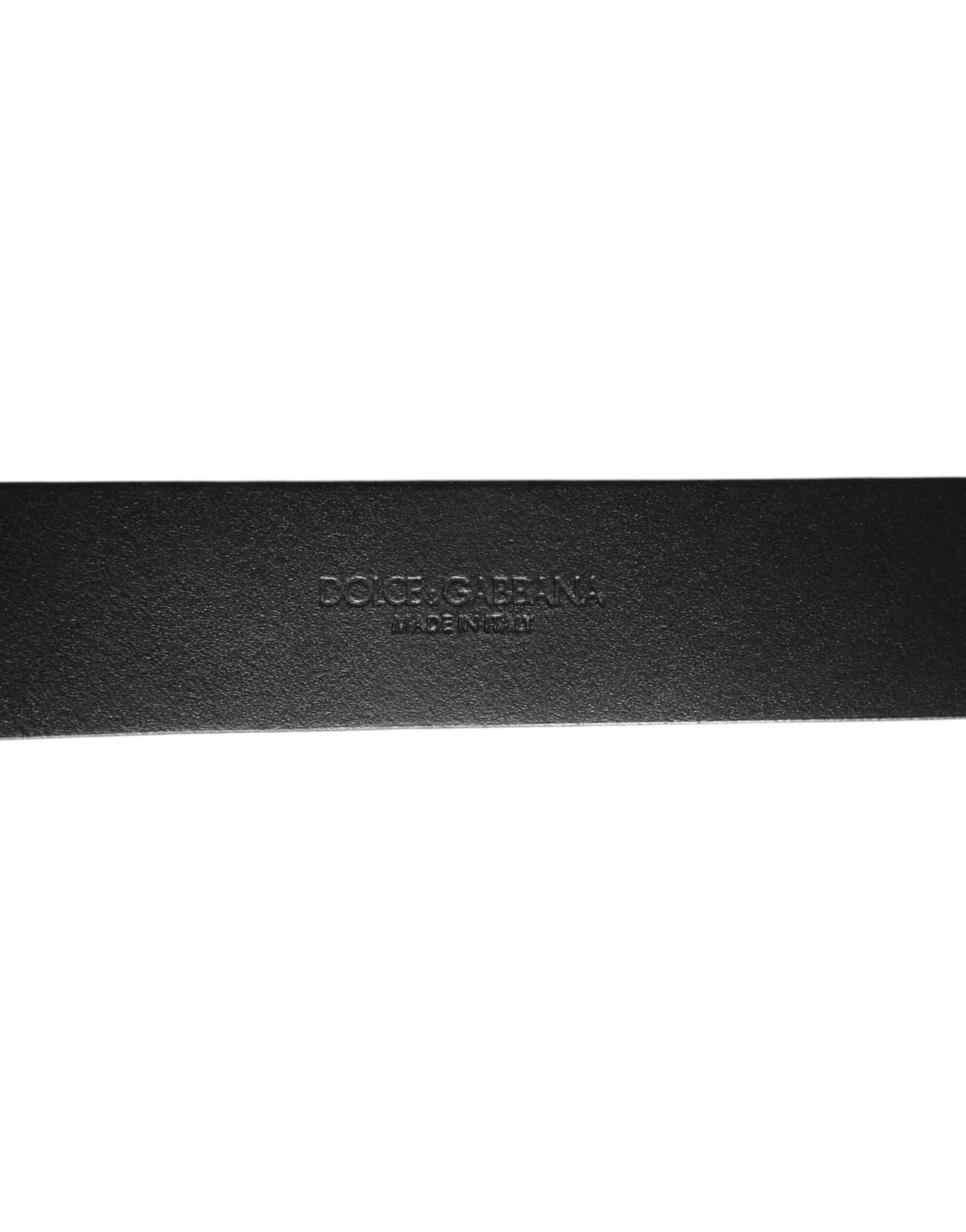 Ceinture homme Dolce & Gabbana en cuir texturé noir et argent avec boucle
