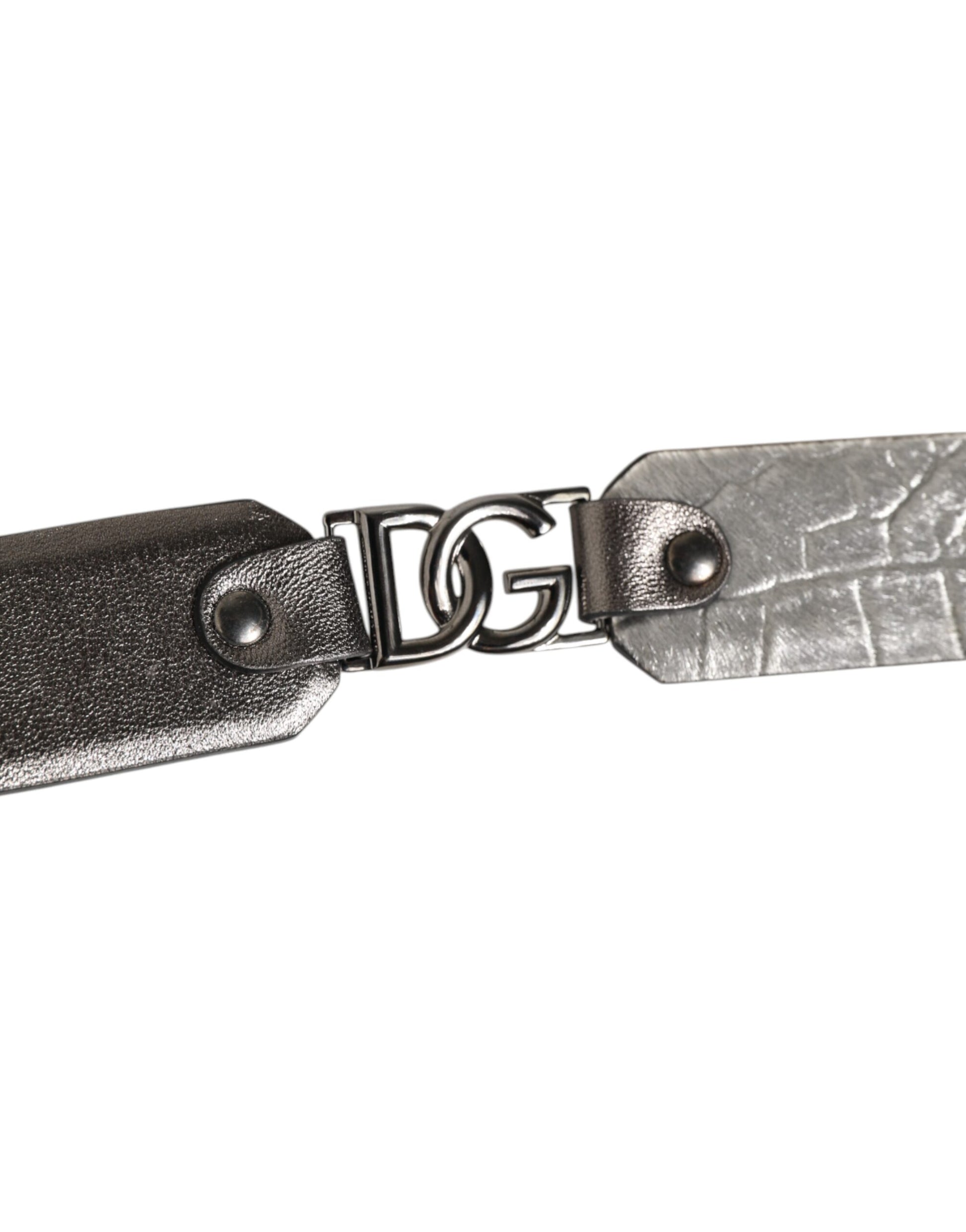 Ceinture homme Dolce & Gabbana en cuir texturé noir et argent avec boucle