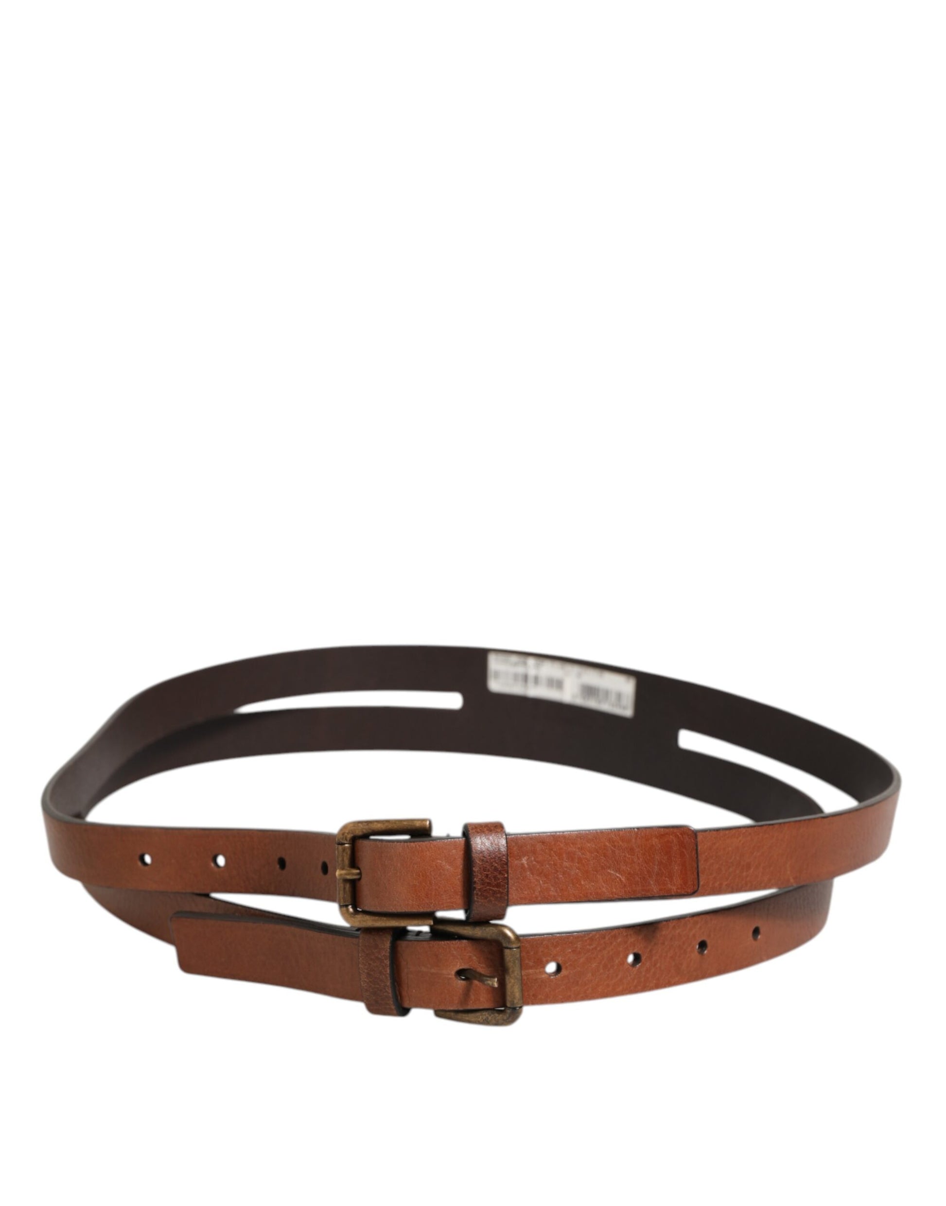 Ceinture Dolce & Gabbana en cuir marron à double bride et boucle dorée