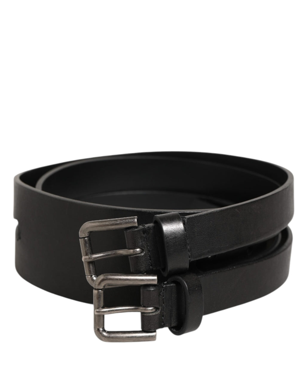 Ceinture Dolce & Gabbana en cuir noir à double sangle et boucle argentée
