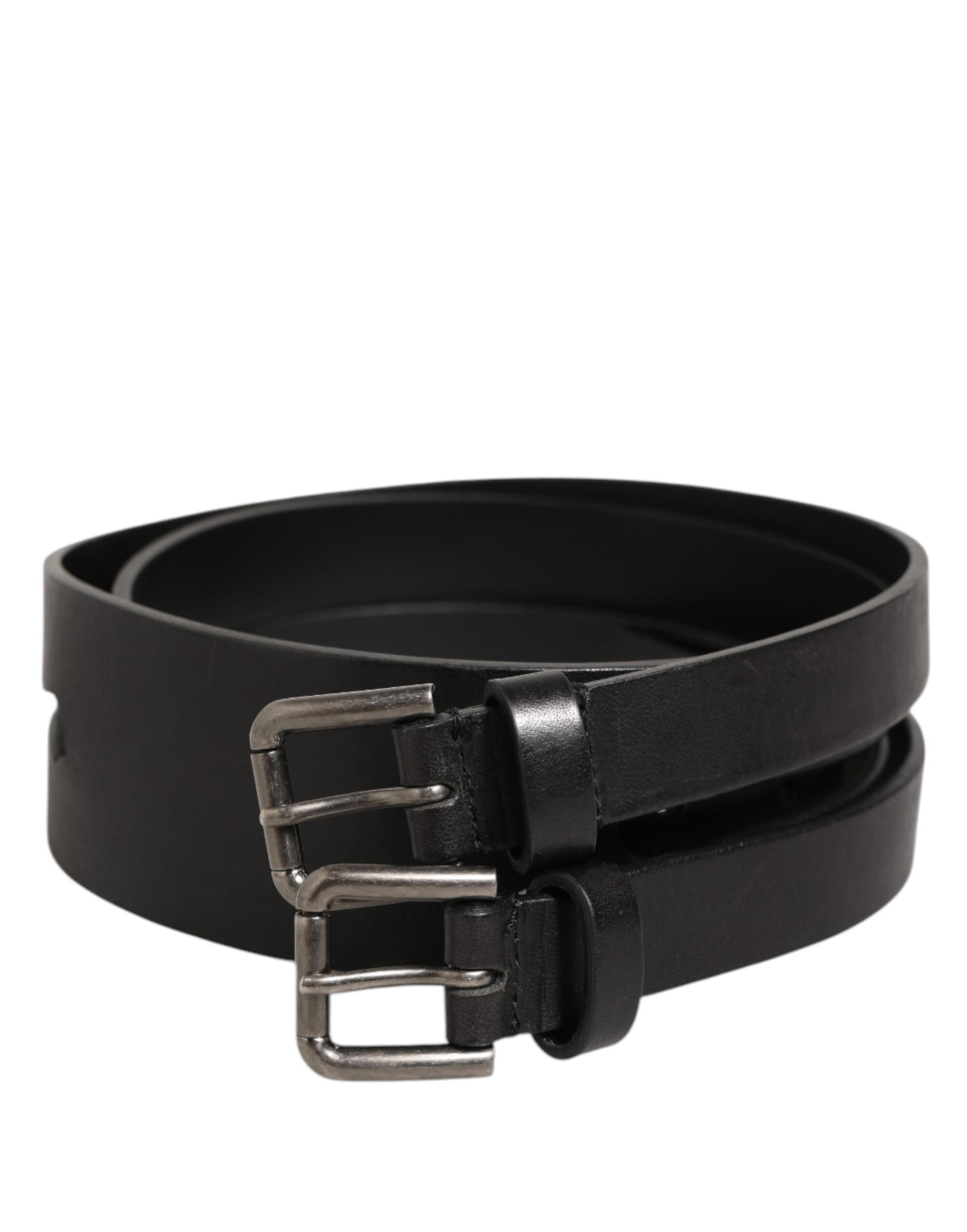 Ceinture Dolce & Gabbana en cuir noir à double sangle et boucle argentée