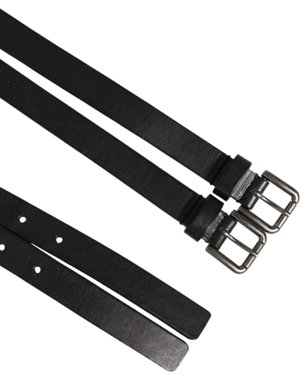 Ceinture Dolce & Gabbana en cuir noir à double sangle et boucle argentée