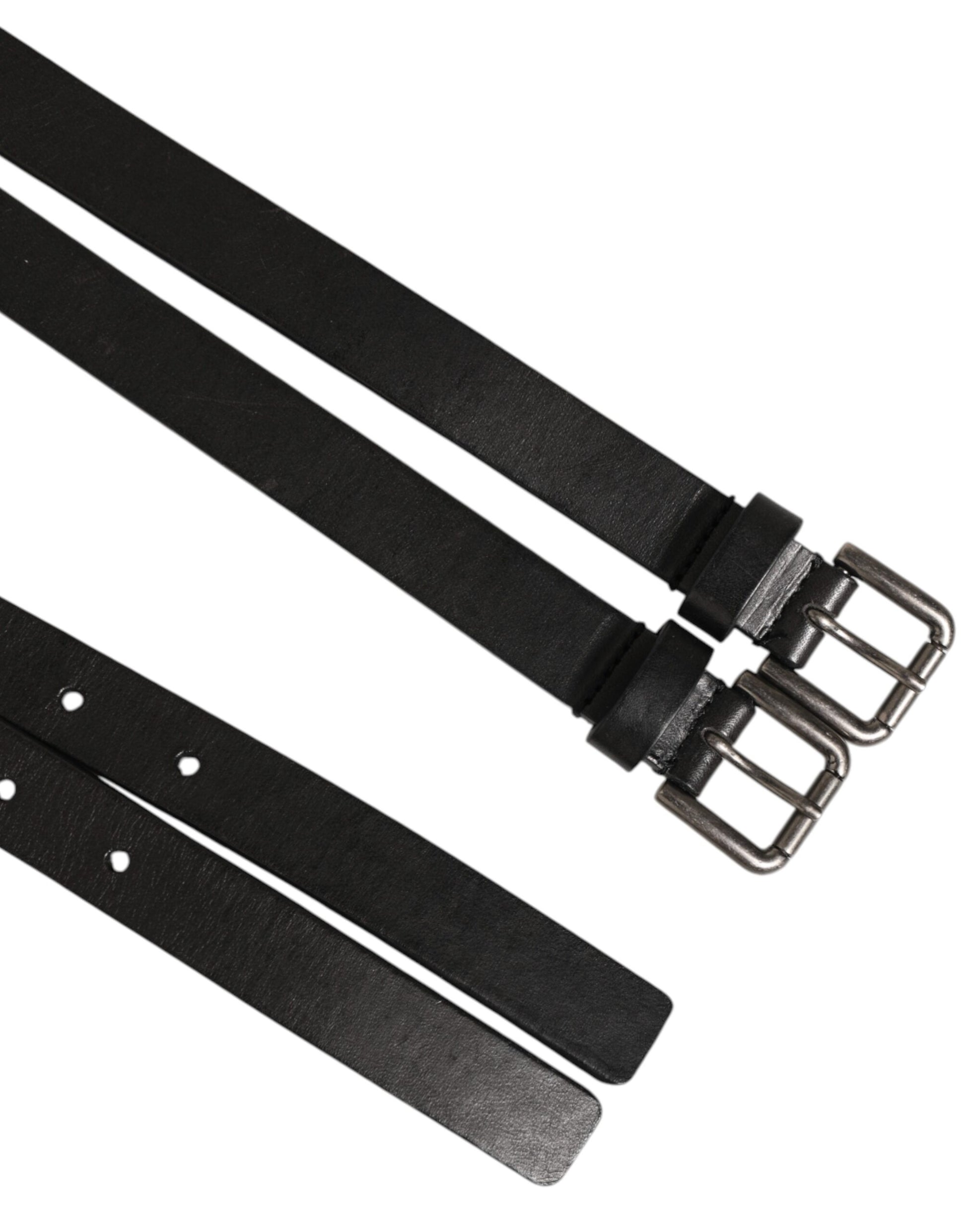 Ceinture Dolce & Gabbana en cuir noir à double sangle et boucle argentée