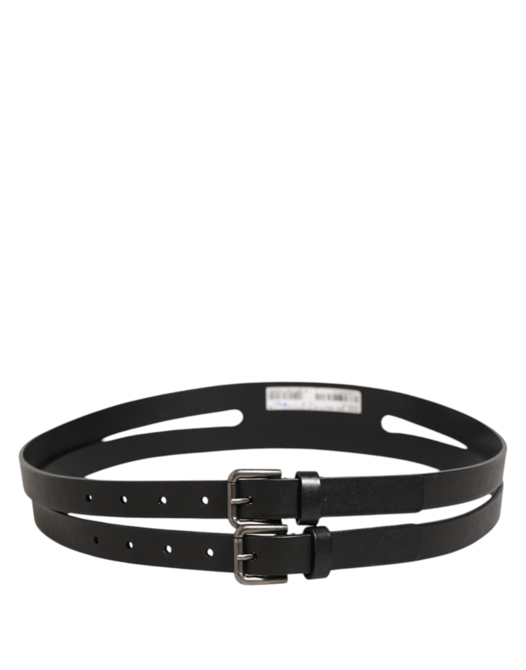 Ceinture Dolce & Gabbana en cuir noir à double sangle et boucle argentée