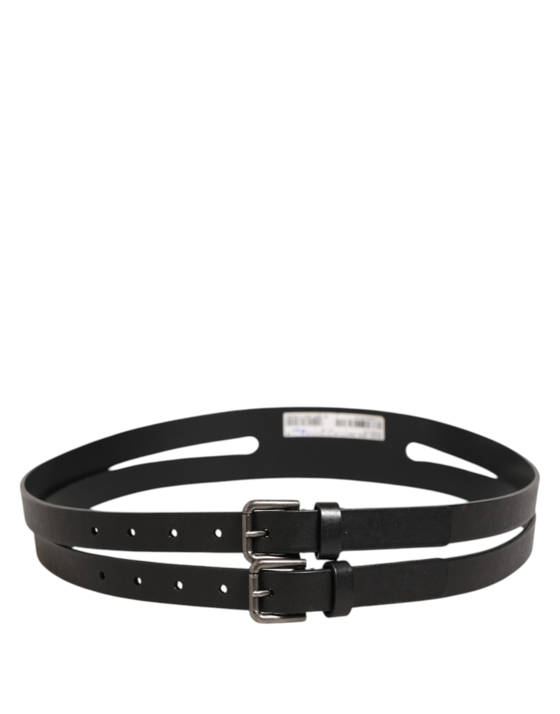 Ceinture Dolce & Gabbana en cuir noir à double sangle et boucle argentée