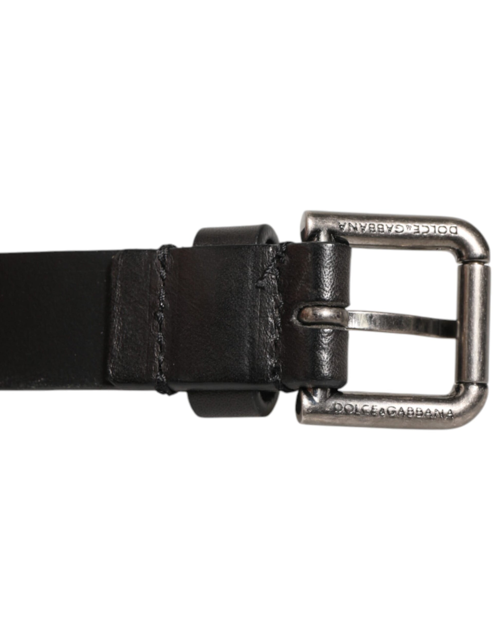 Ceinture Dolce & Gabbana en cuir noir à double sangle et boucle argentée