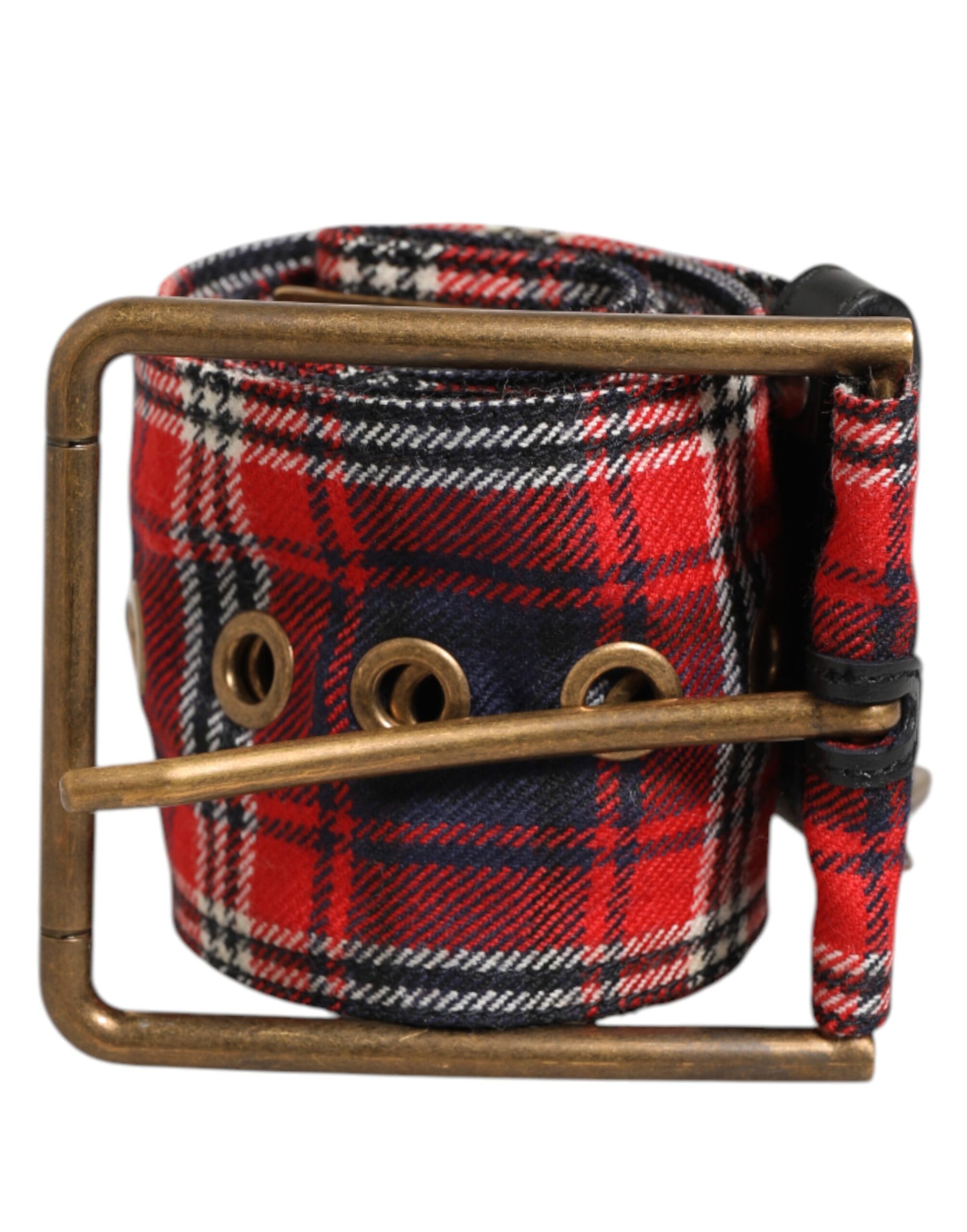 Ceinture Dolce & Gabbana en tissu écossais rouge avec plaque logo et boucle en laiton