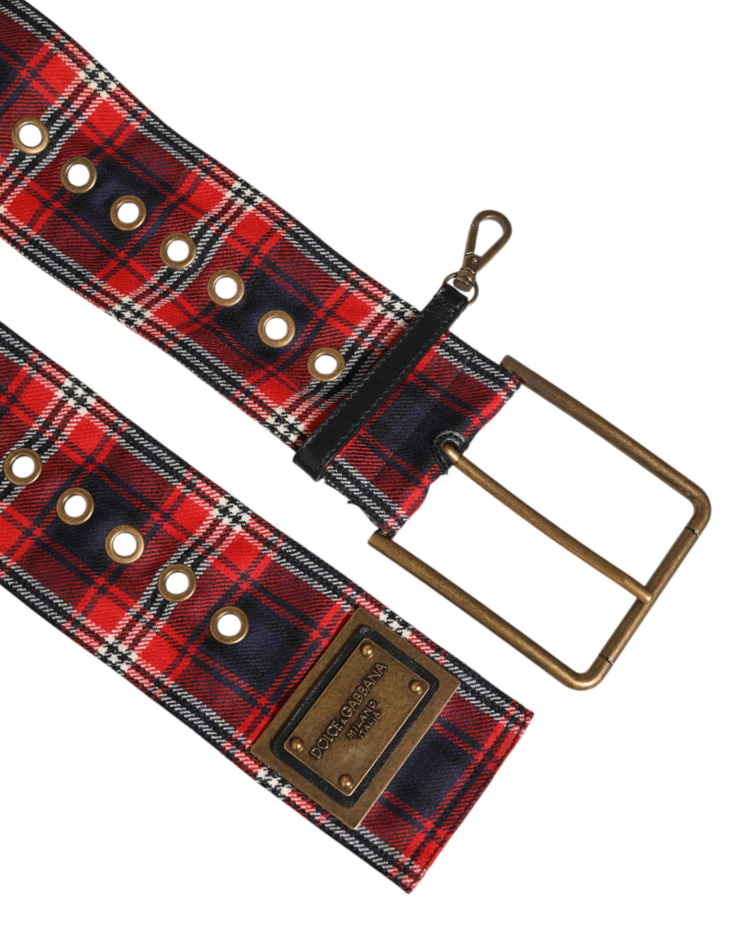 Ceinture Dolce & Gabbana en tissu écossais rouge avec plaque logo et boucle en laiton