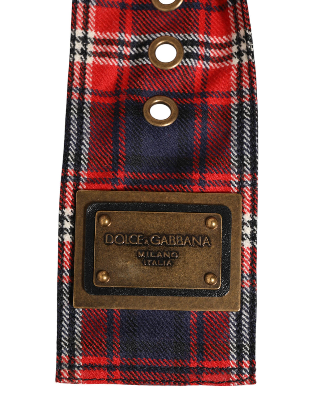 Ceinture Dolce & Gabbana en tissu écossais rouge avec plaque logo et boucle en laiton