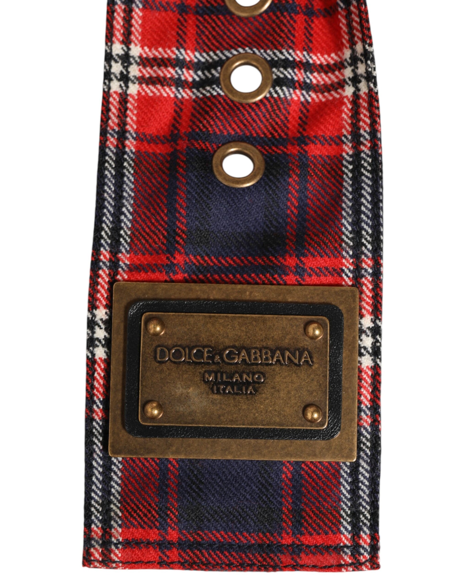Ceinture Dolce & Gabbana en tissu écossais rouge avec plaque logo et boucle en laiton