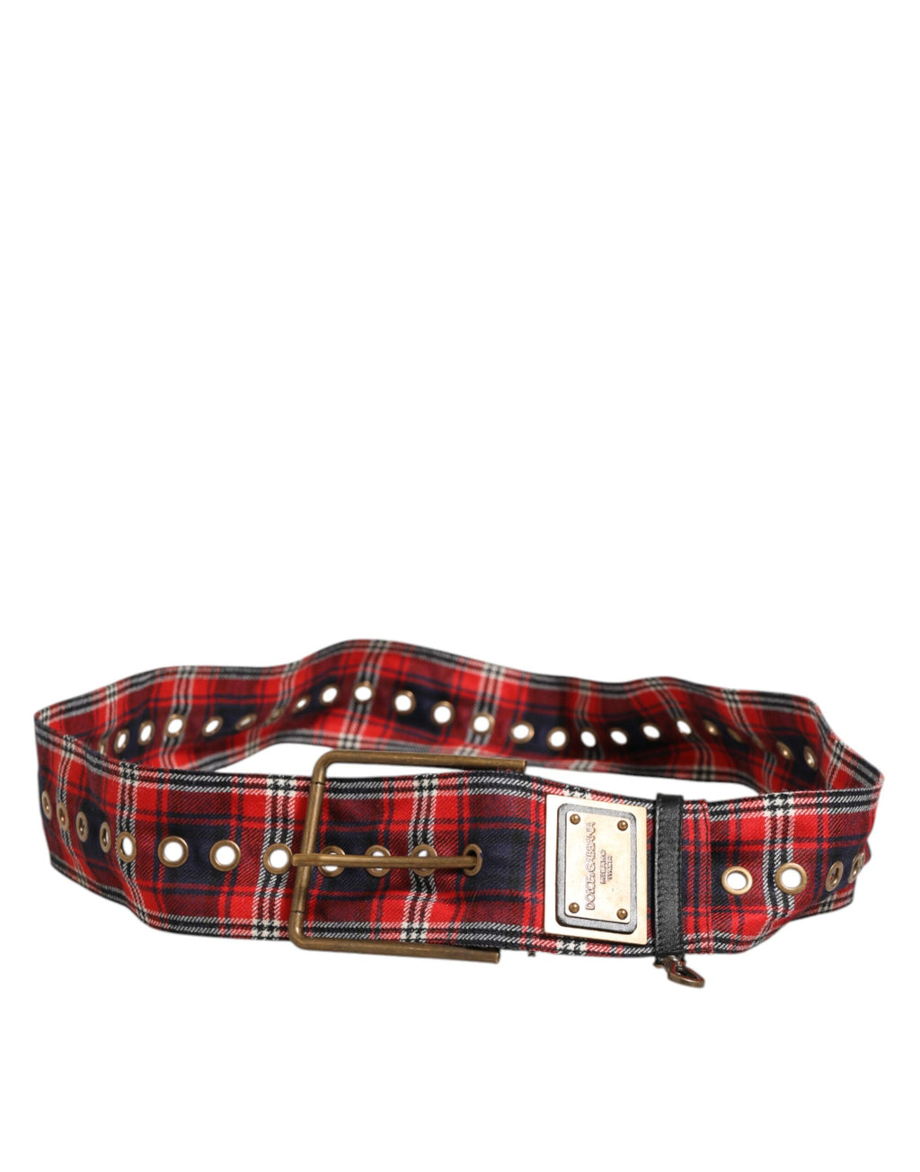 Ceinture Dolce & Gabbana en tissu écossais rouge avec plaque logo et boucle en laiton