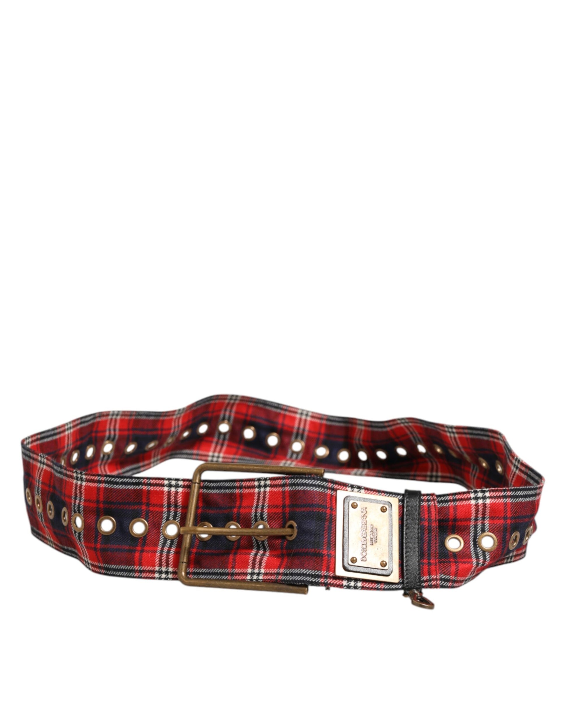 Ceinture Dolce & Gabbana en tissu écossais rouge avec plaque logo et boucle en laiton
