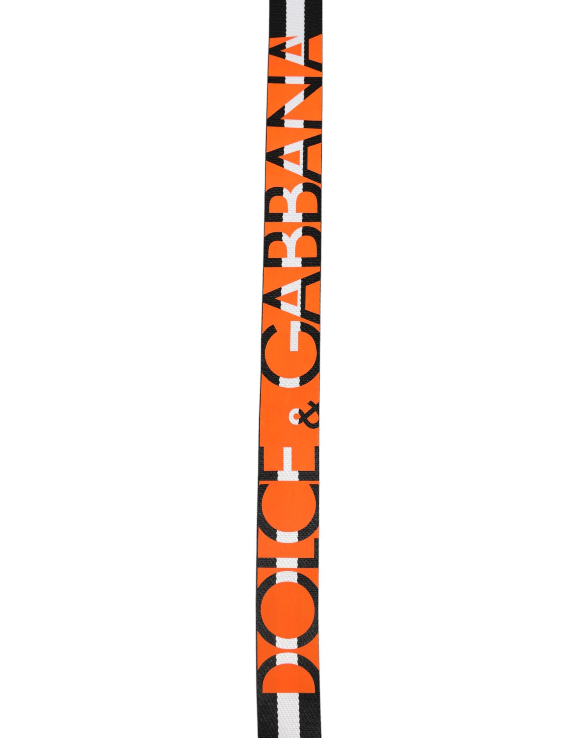 Dolce & Gabbana Black White Striped Logo Metal Buckle Belt