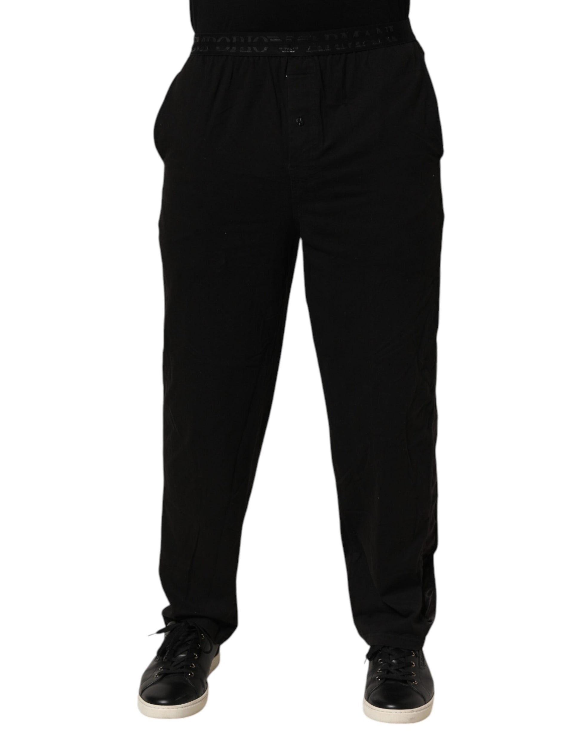 Pantalon Emporio Armani noir en coton mélangé avec logo à la taille