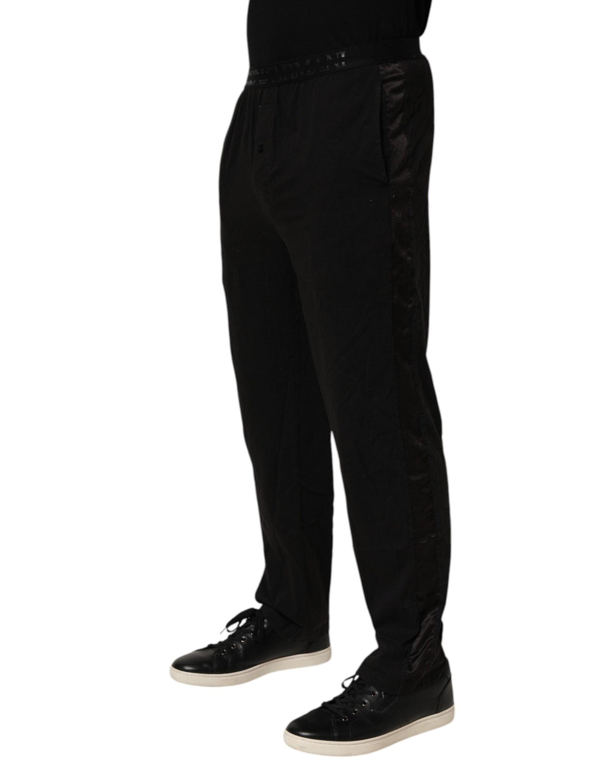 Pantalon Emporio Armani noir en coton mélangé avec logo à la taille