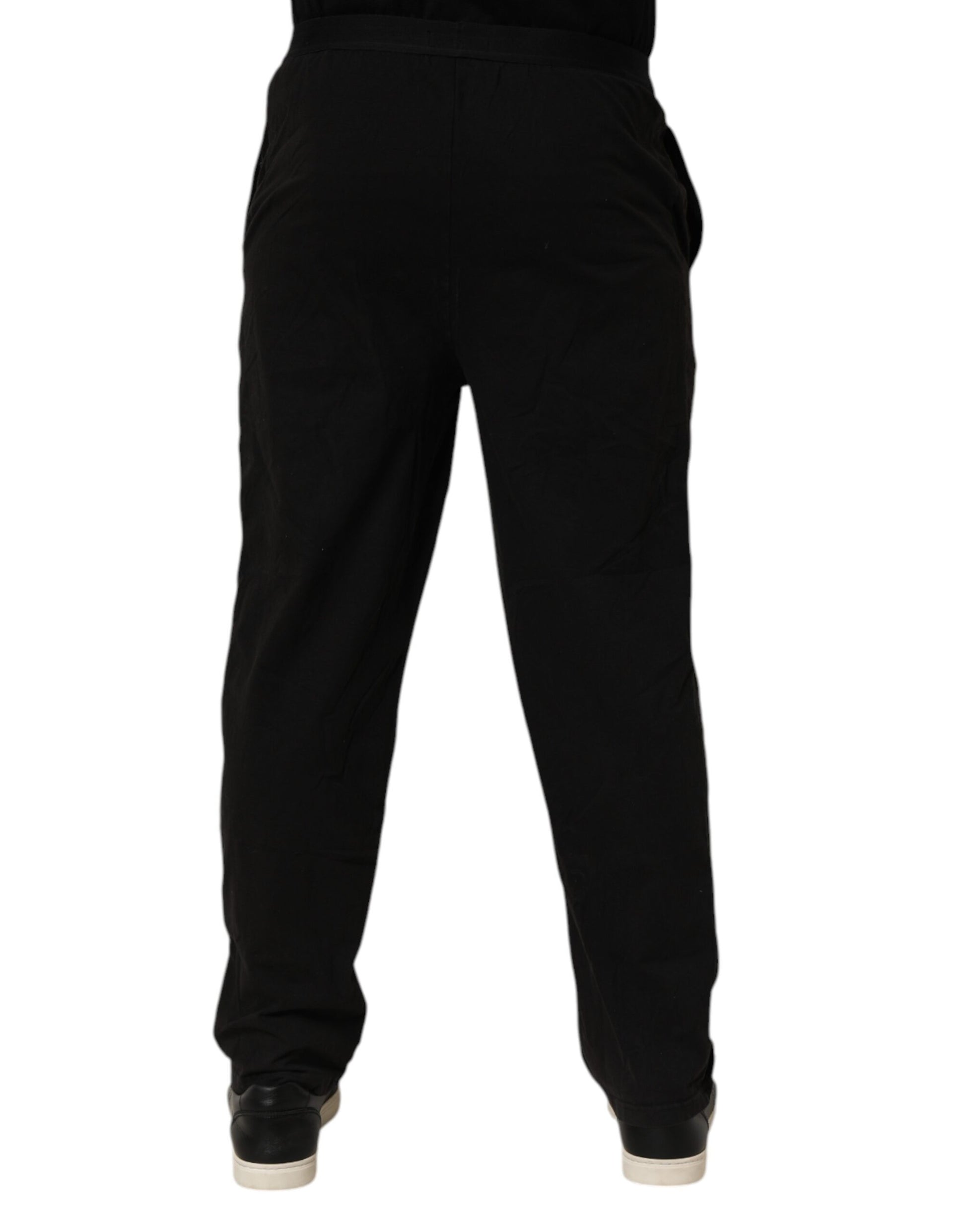 Pantalon Emporio Armani noir en coton mélangé avec logo à la taille