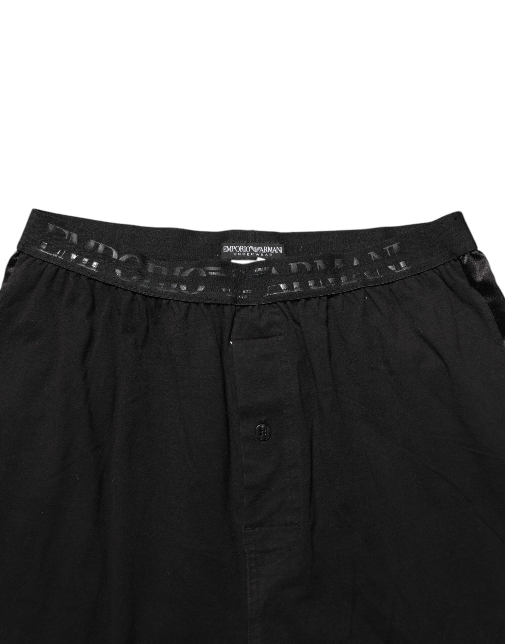 Pantalon Emporio Armani noir en coton mélangé avec logo à la taille