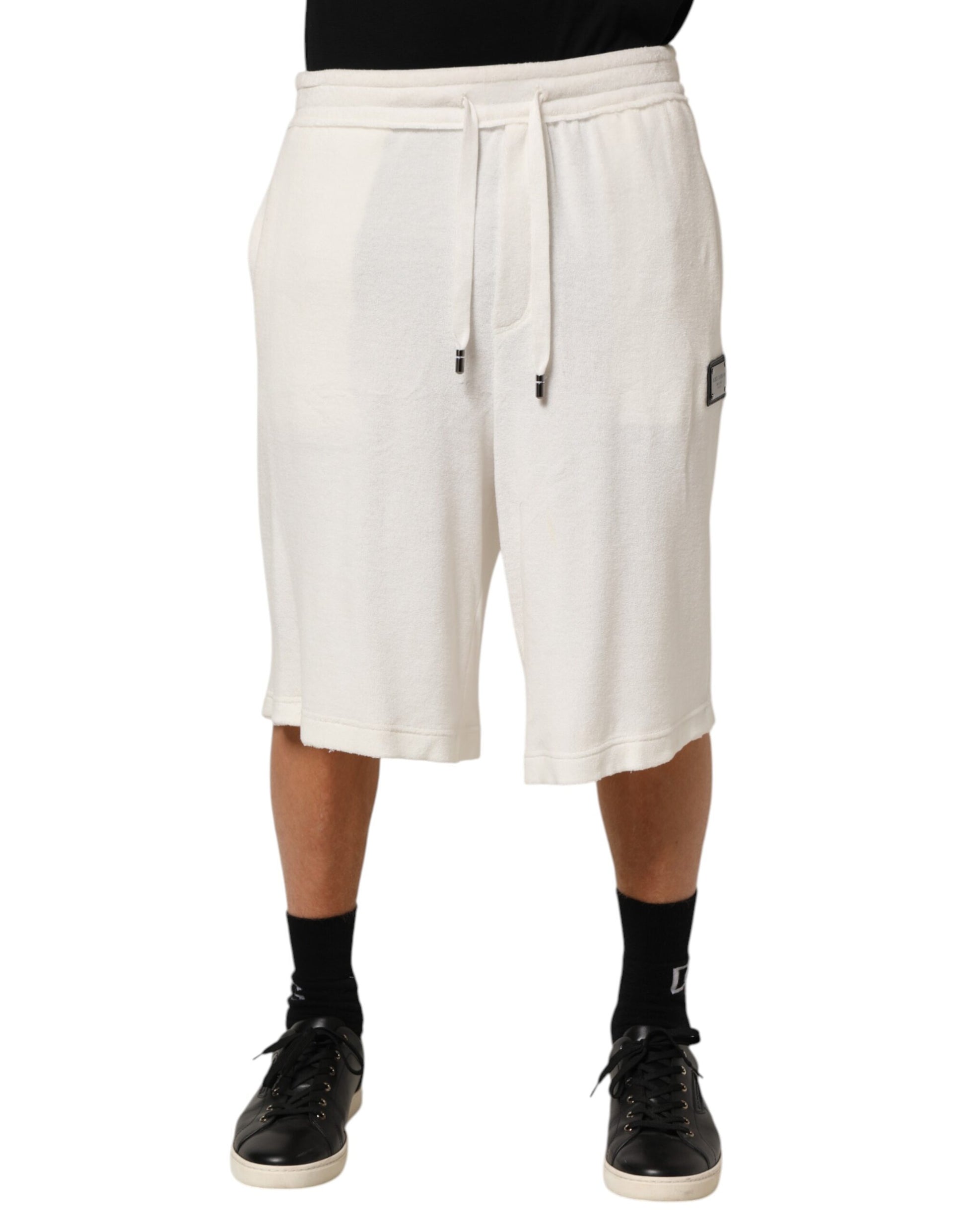 Shorts Bermuda Homme Dolce & Gabbana en Coton Blanc avec Plaque Logo