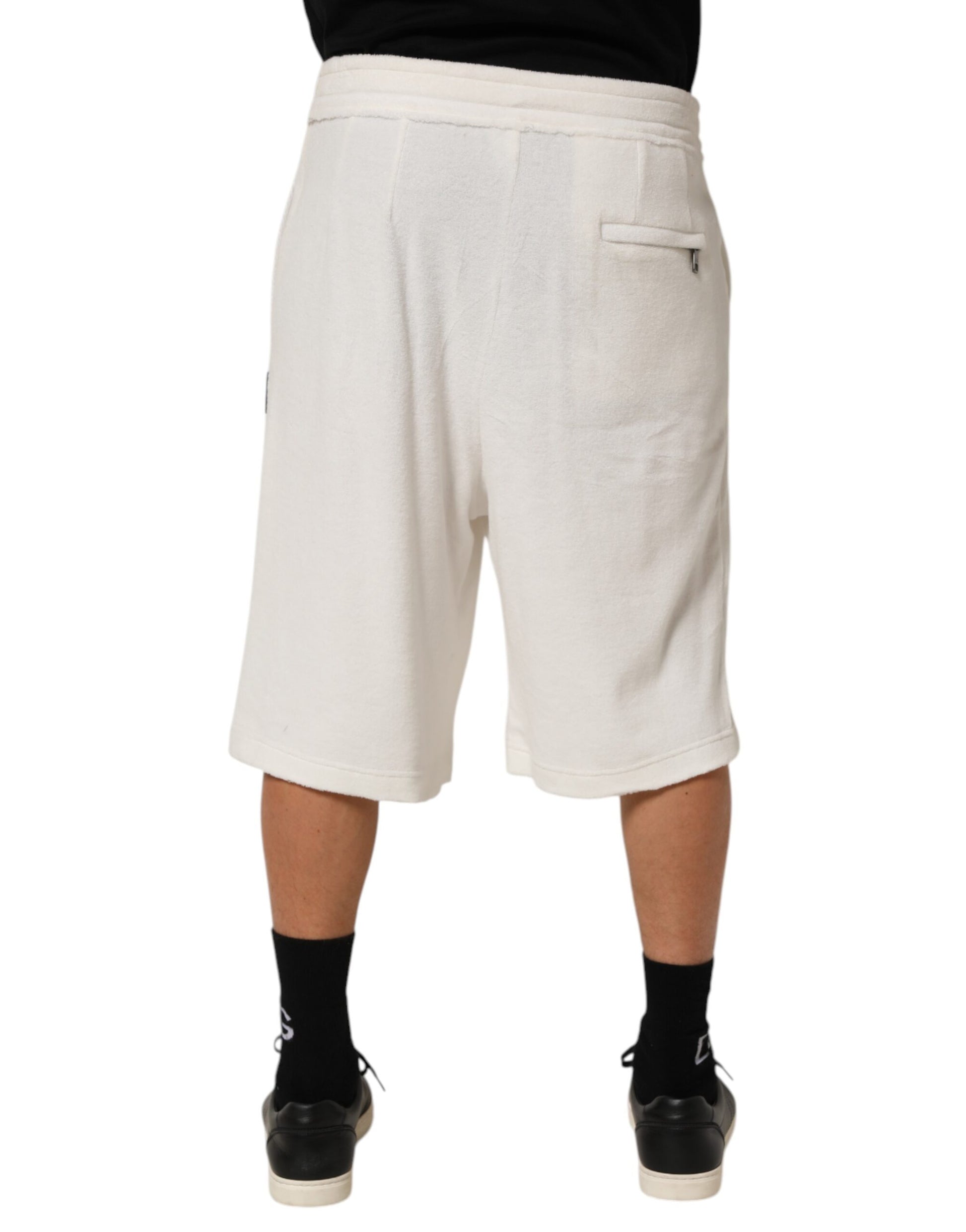 Shorts Bermuda Homme Dolce & Gabbana en Coton Blanc avec Plaque Logo