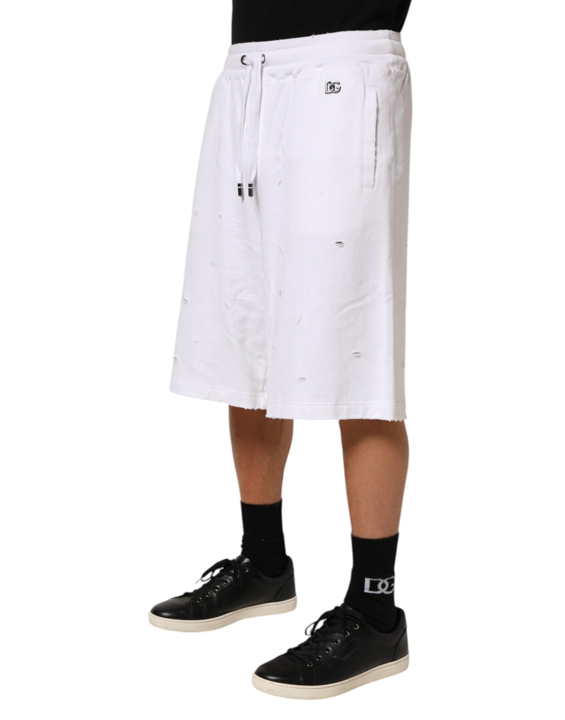 Shorts de survêtement bermuda déchirés en coton blanc Dolce & Gabbana