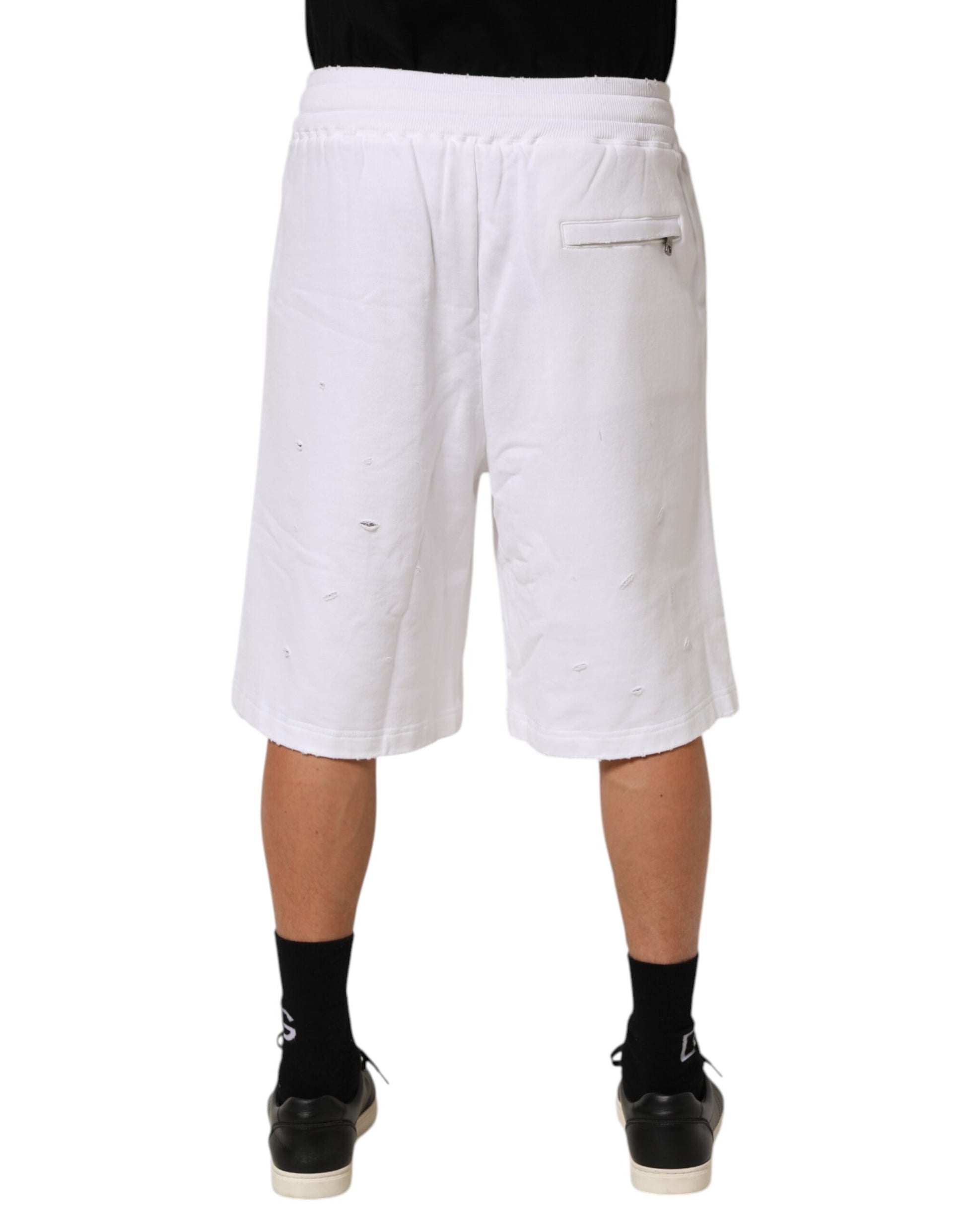 Shorts de survêtement bermuda déchirés en coton blanc Dolce & Gabbana