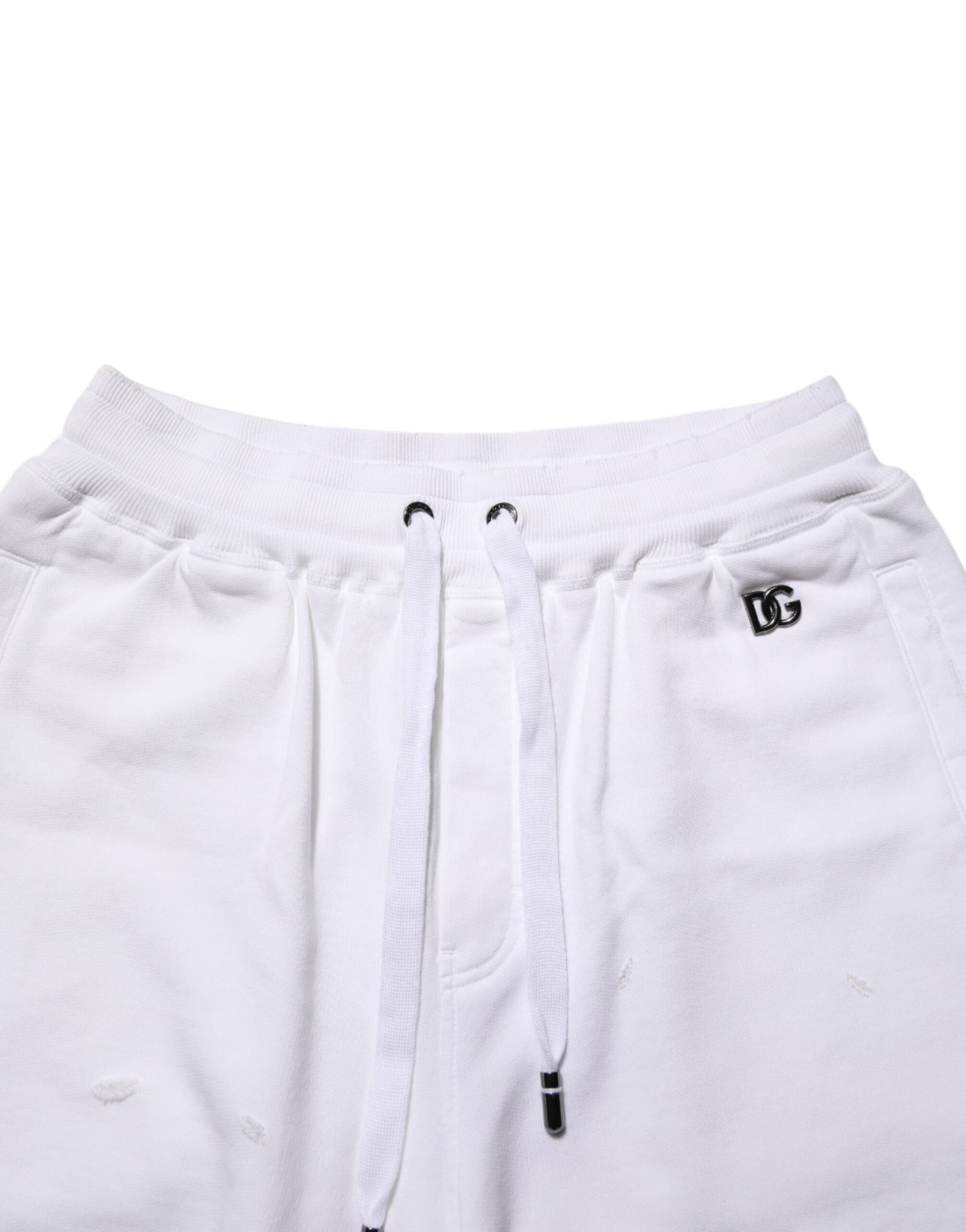 Shorts de survêtement bermuda déchirés en coton blanc Dolce & Gabbana