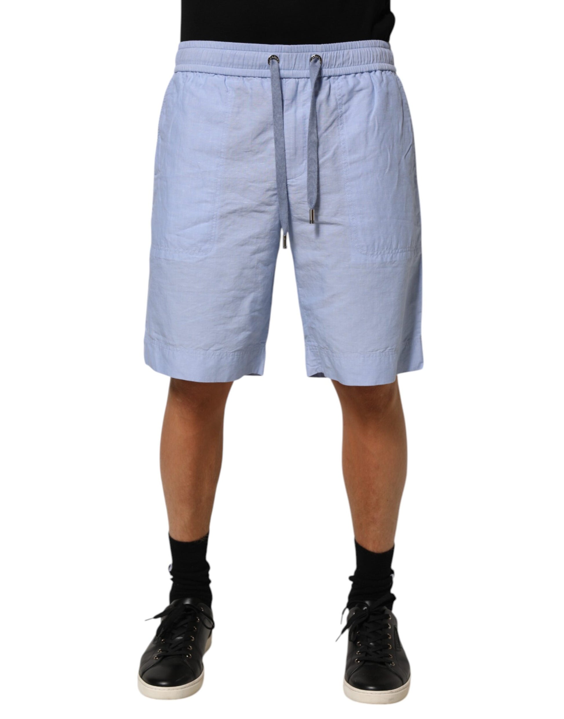 Short Bermuda Dolce & Gabbana Light Blue en Lin Taille Mi-Haute pour Homme
