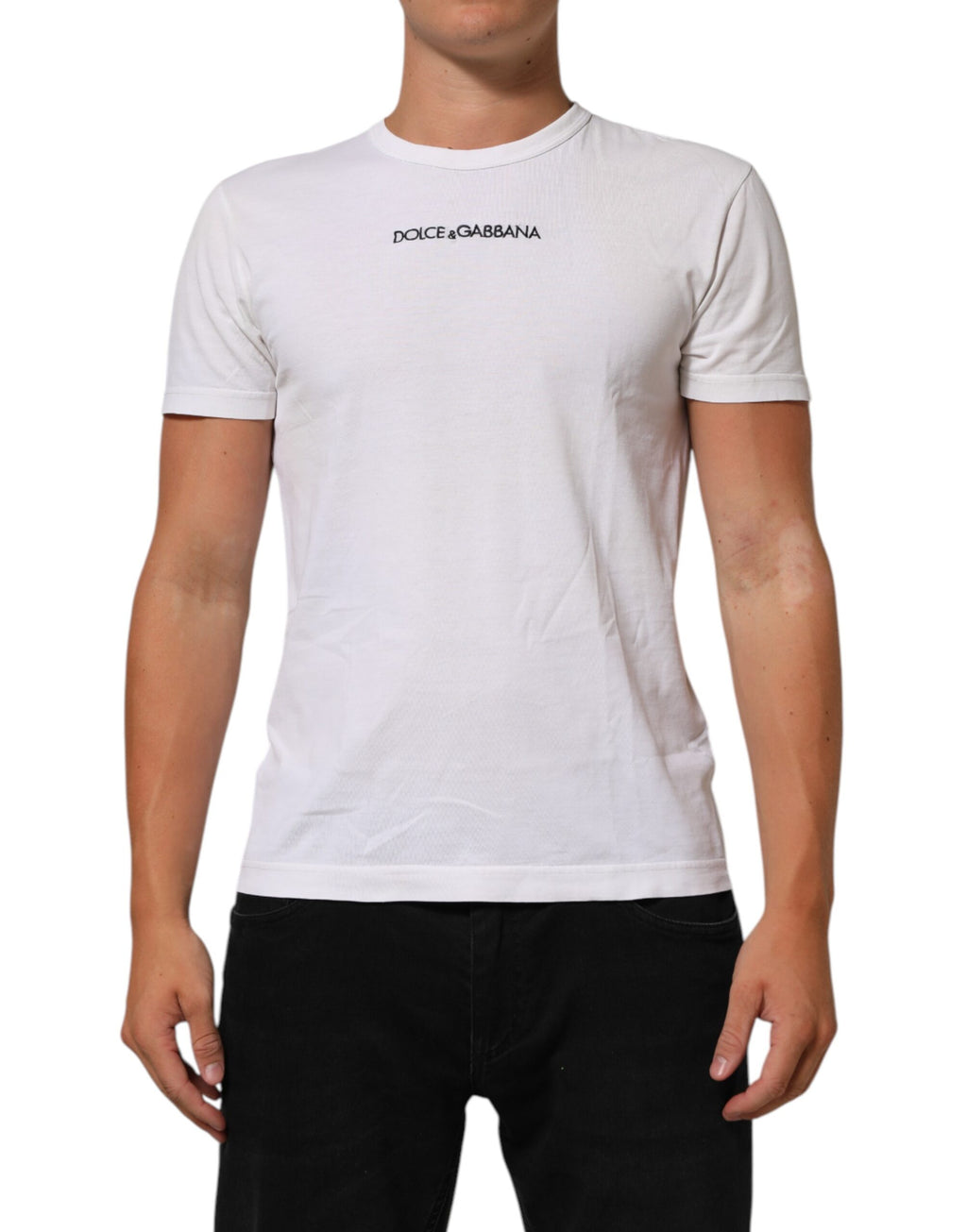 T-shirt homme col rond en coton blanc à imprimé logo Dolce & Gabbana