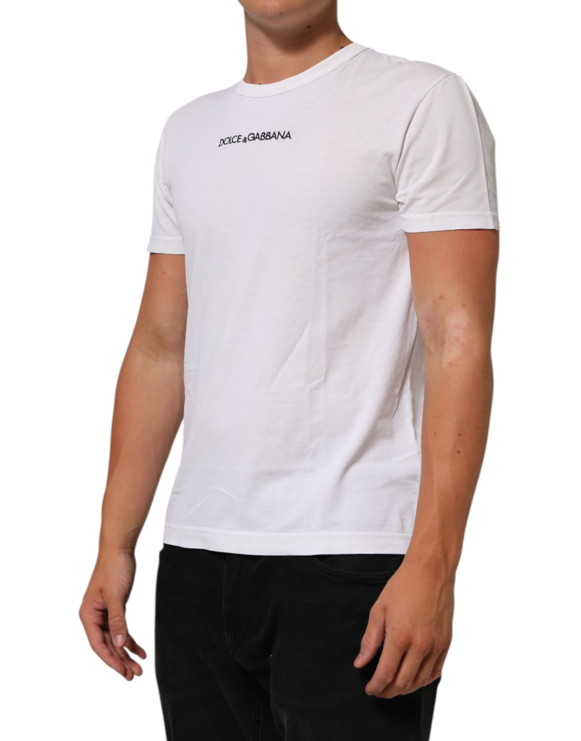 T-shirt homme col rond en coton blanc à imprimé logo Dolce & Gabbana